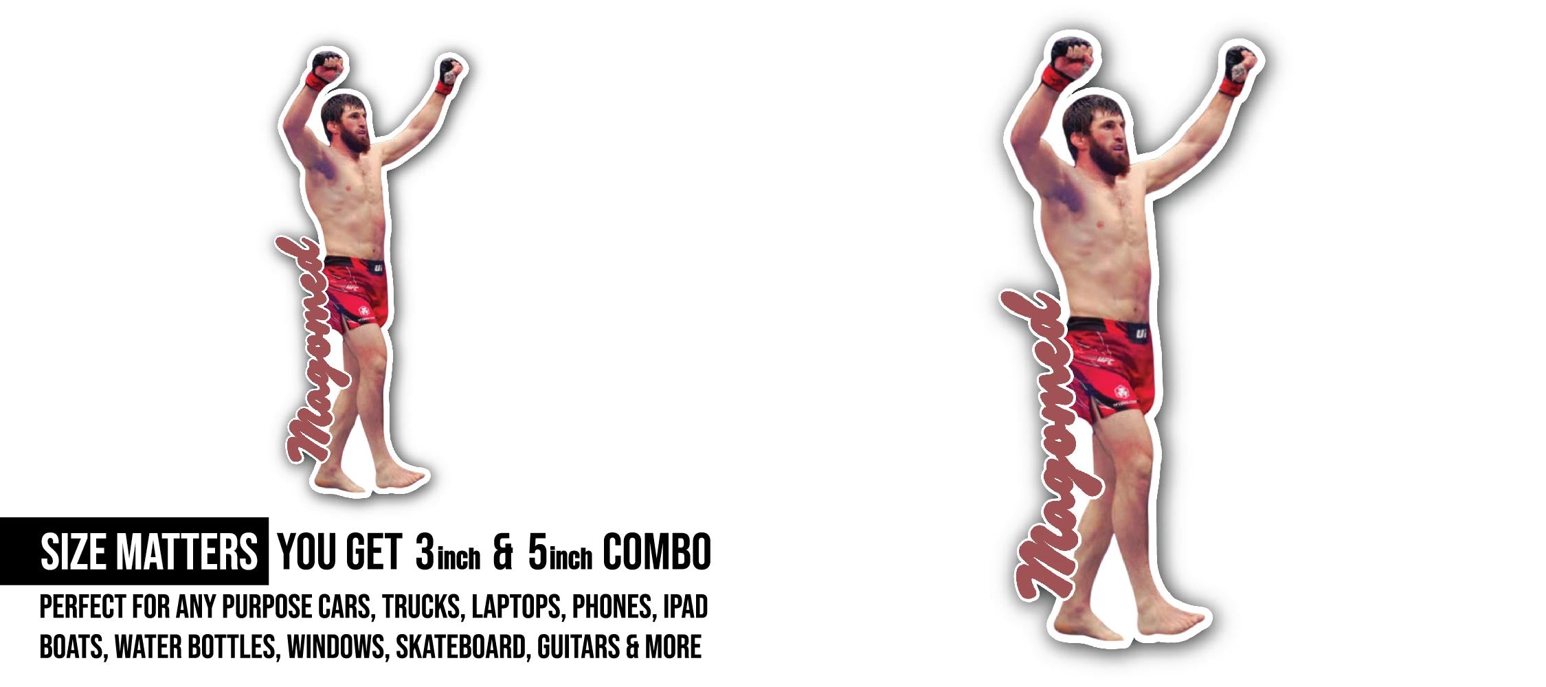 Magomed Sticker, Waterproof Vinyl Decal Sticker Indoor Or Outdoor 2 (Pieces) 3" and 5"