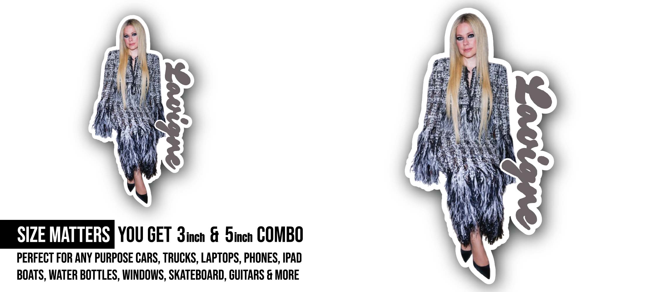 Avril Lavigne Sticker, Waterproof Vinyl Decal Sticker Indoor Or Outdoor 2 (Pieces) 3" and 5"
