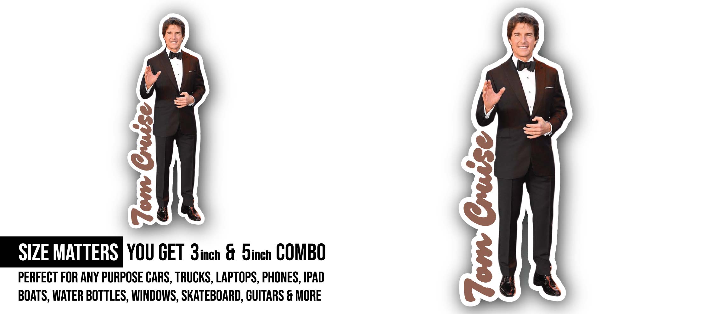 Tom Cruise Sticker, Waterproof Vinyl Decal Sticker Indoor Or Outdoor 2 (Pieces) 3" and 5"