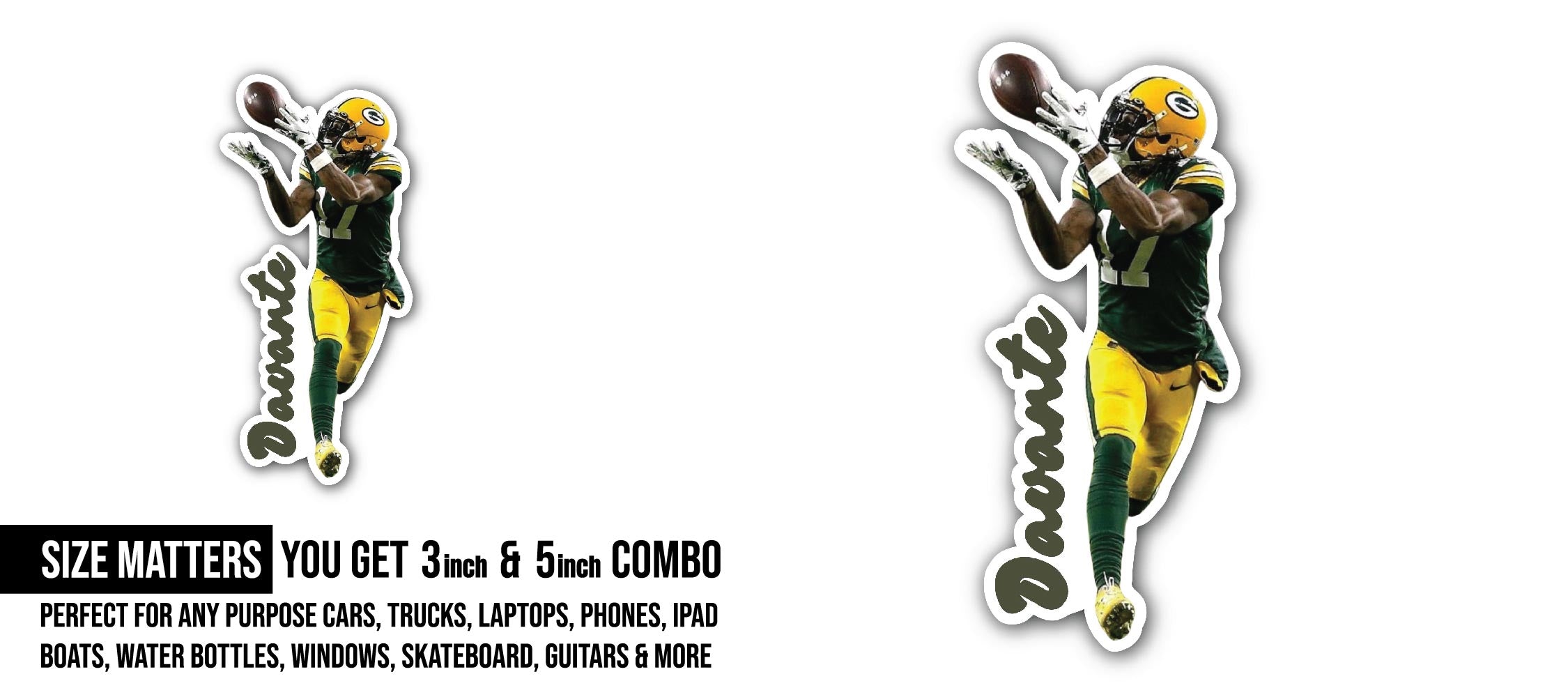 Davante Adams Sticker, Waterproof Vinyl Decal Sticker Indoor Or Outdoor 2 (Pieces) 3" and 5"
