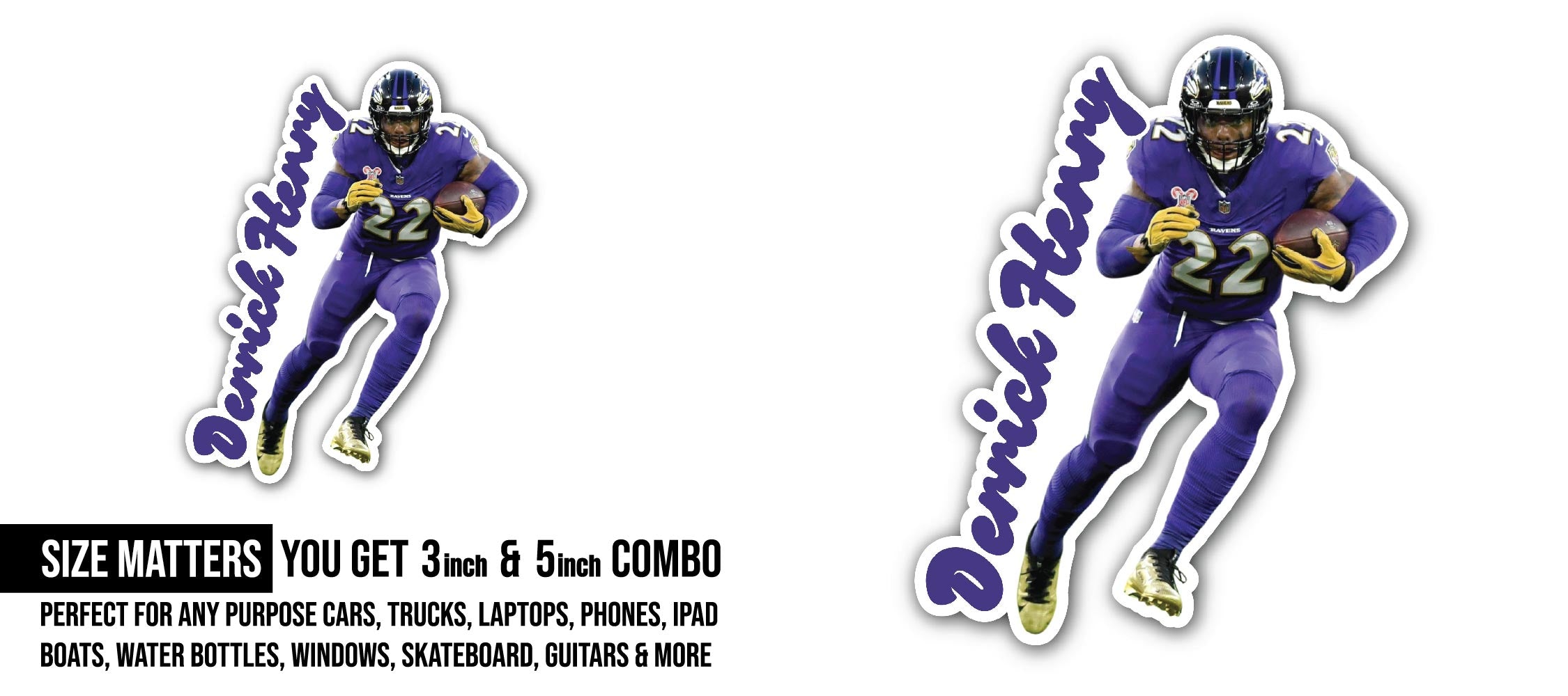 Derrick Henry Sticker, Waterproof Vinyl Decal Sticker Indoor Or Outdoor 2 (Pieces) 3" and 5"