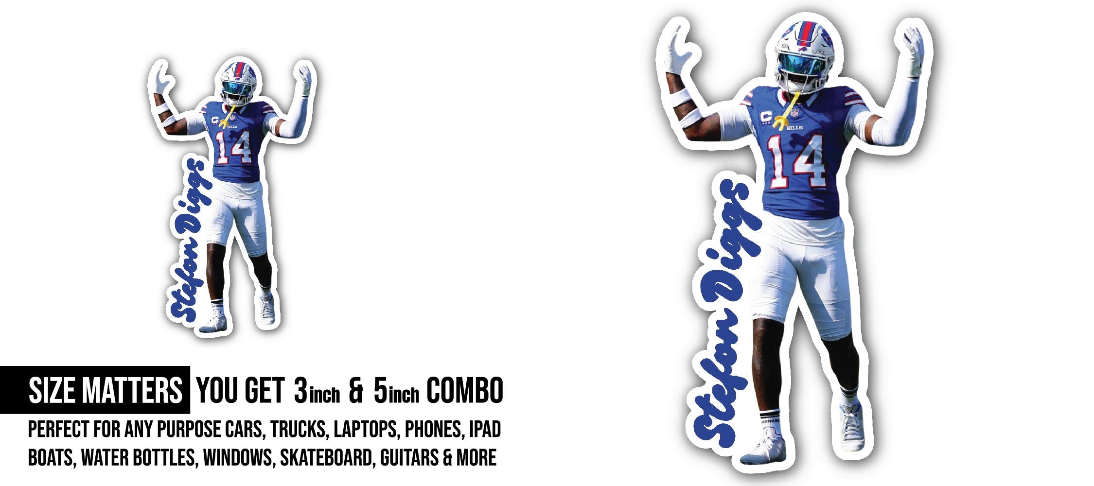 Stefon Diggs Sticker, Waterproof Vinyl Decal Sticker Indoor Or Outdoor 2 (Pieces) 3" and 5"