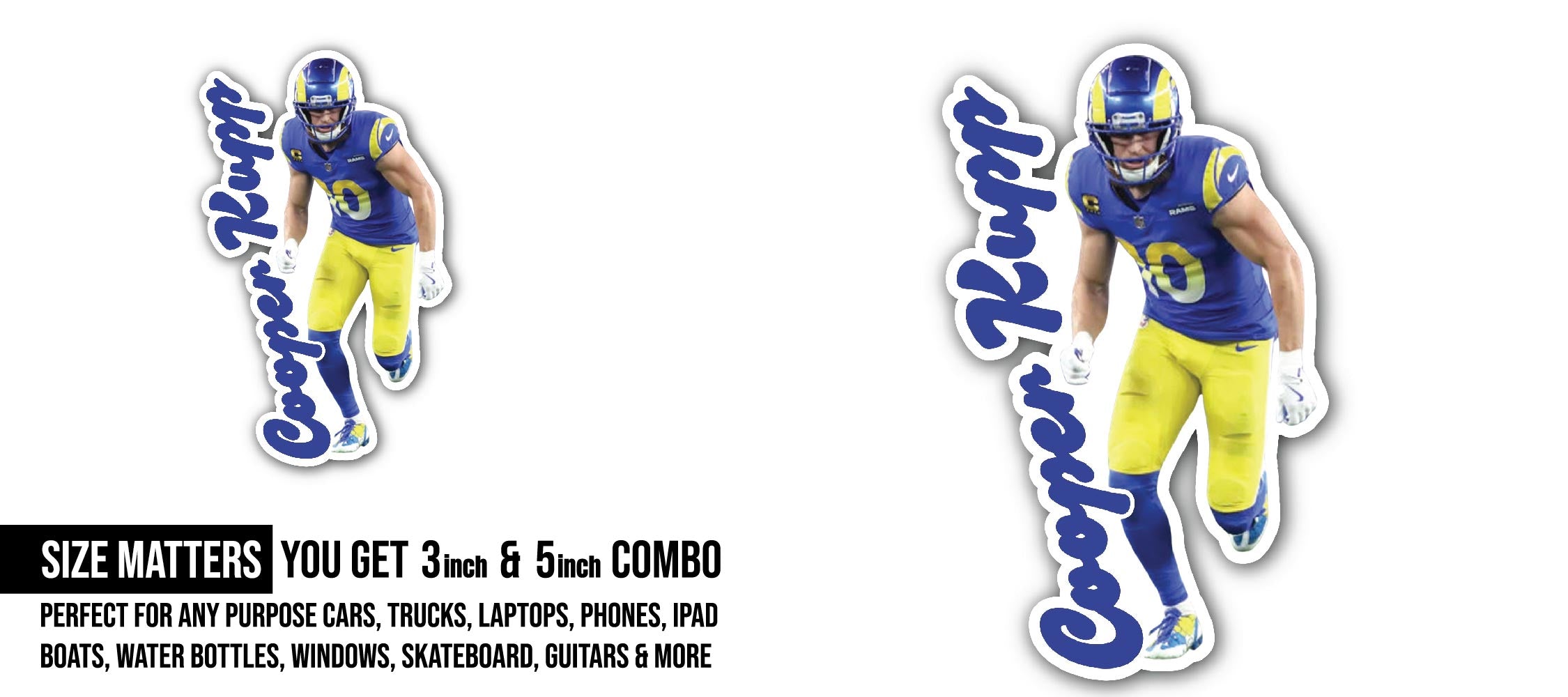 Cooper Kupp Sticker, Waterproof Vinyl Decal Sticker Indoor Or Outdoor 2 (Pieces) 3" and 5"