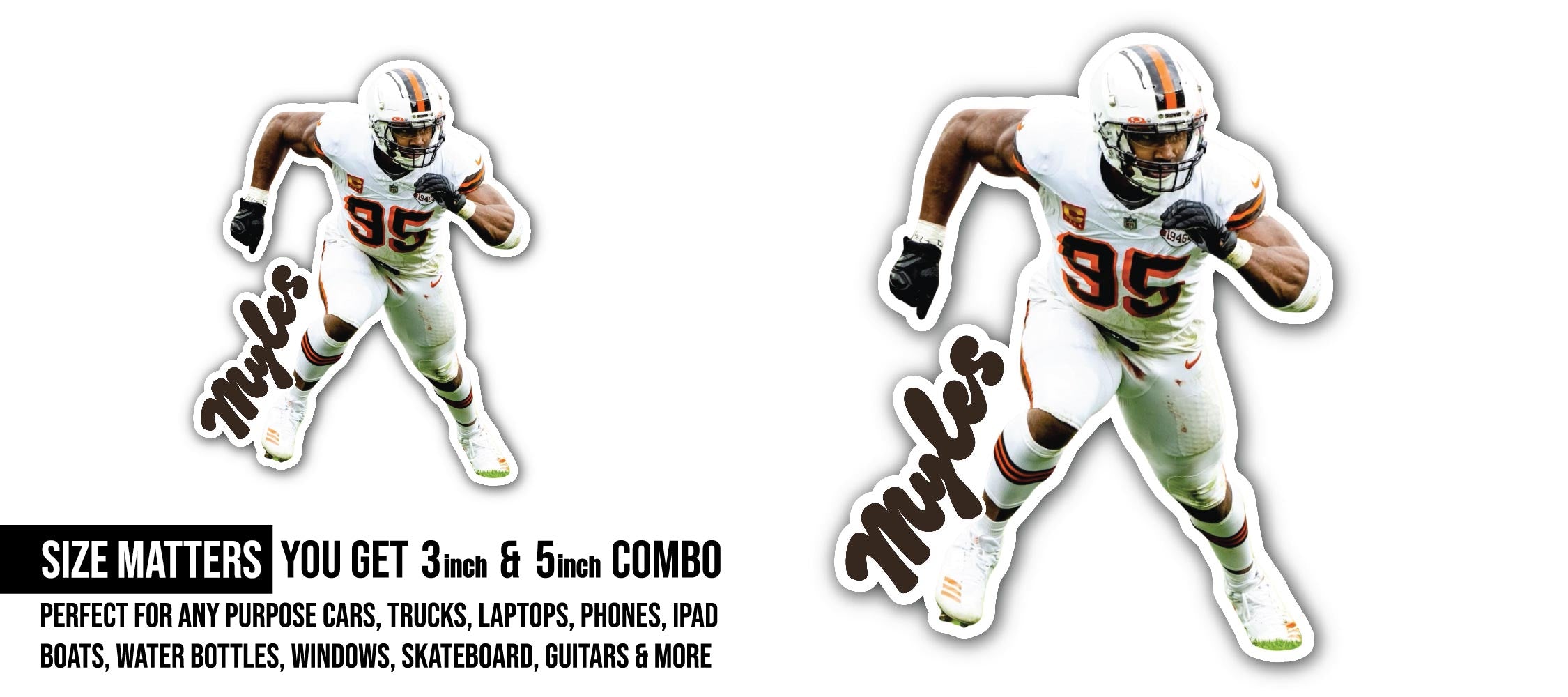 Myles Garrett Sticker, Waterproof Vinyl Decal Sticker Indoor Or Outdoor 2 (Pieces) 3" and 5"