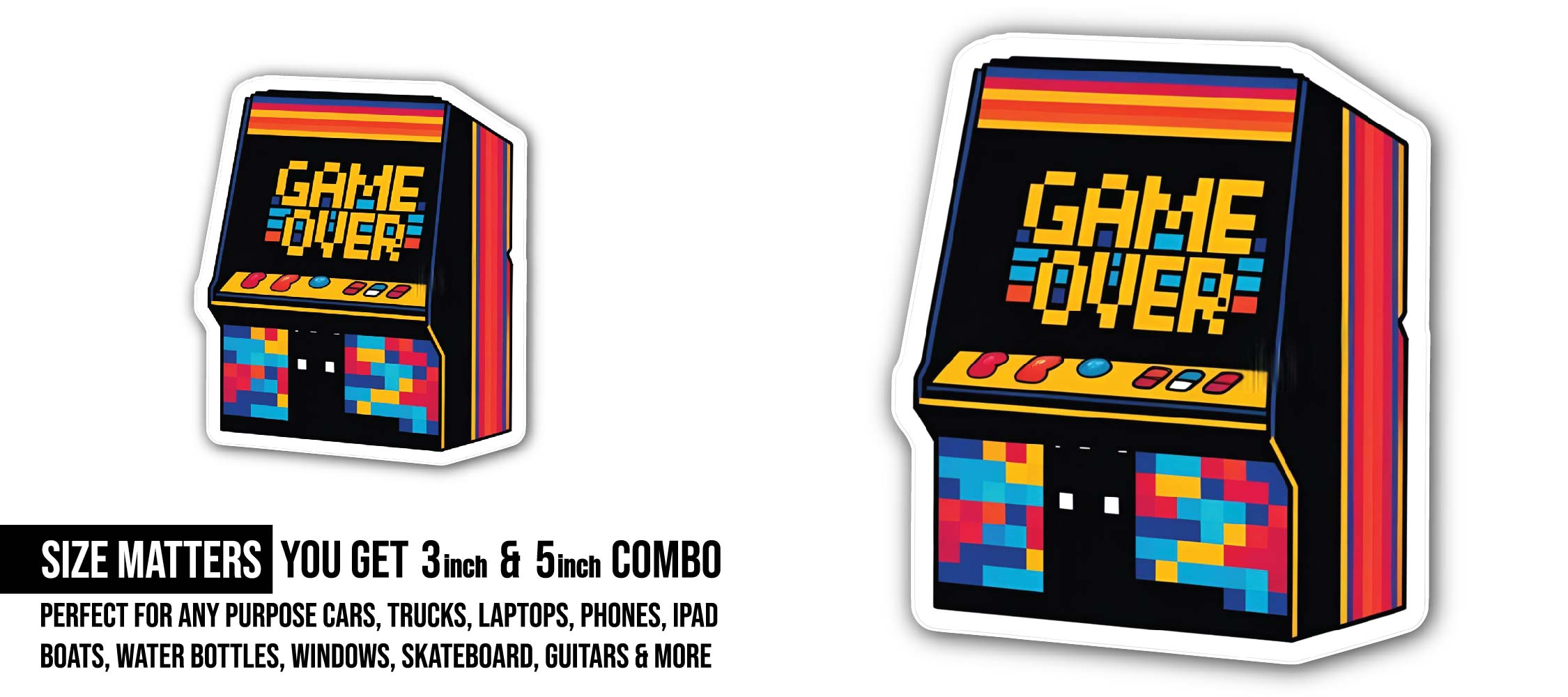 Arcade Game Sticker, Waterproof Vinyl Decal Sticker Indoor Or Outdoor 2 (Pieces) 3" and 5"