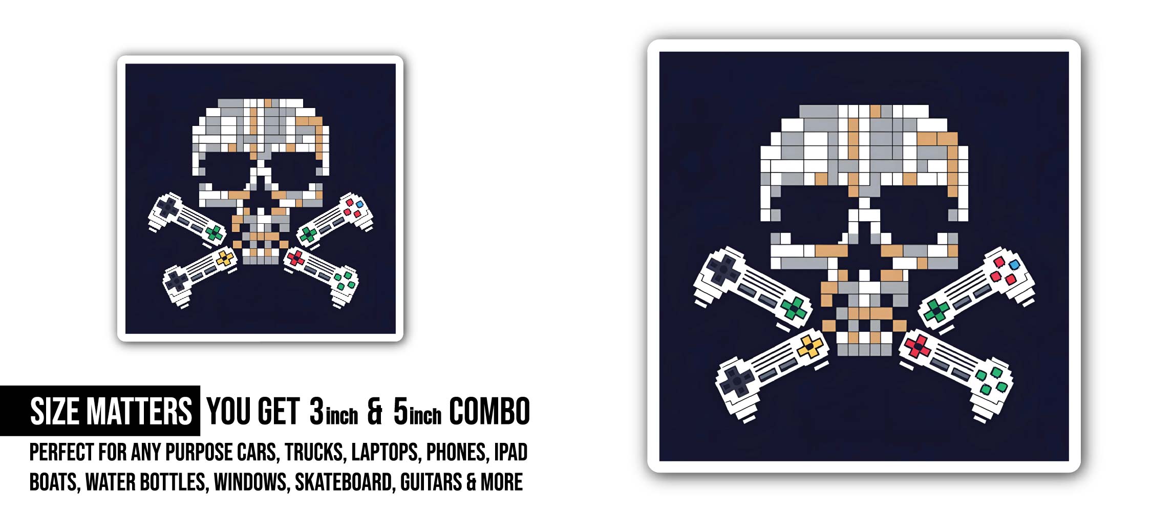 Game Over Skull Sticker, Waterproof Vinyl Decal Sticker Indoor Or Outdoor 2 (Pieces) 3" and 5"