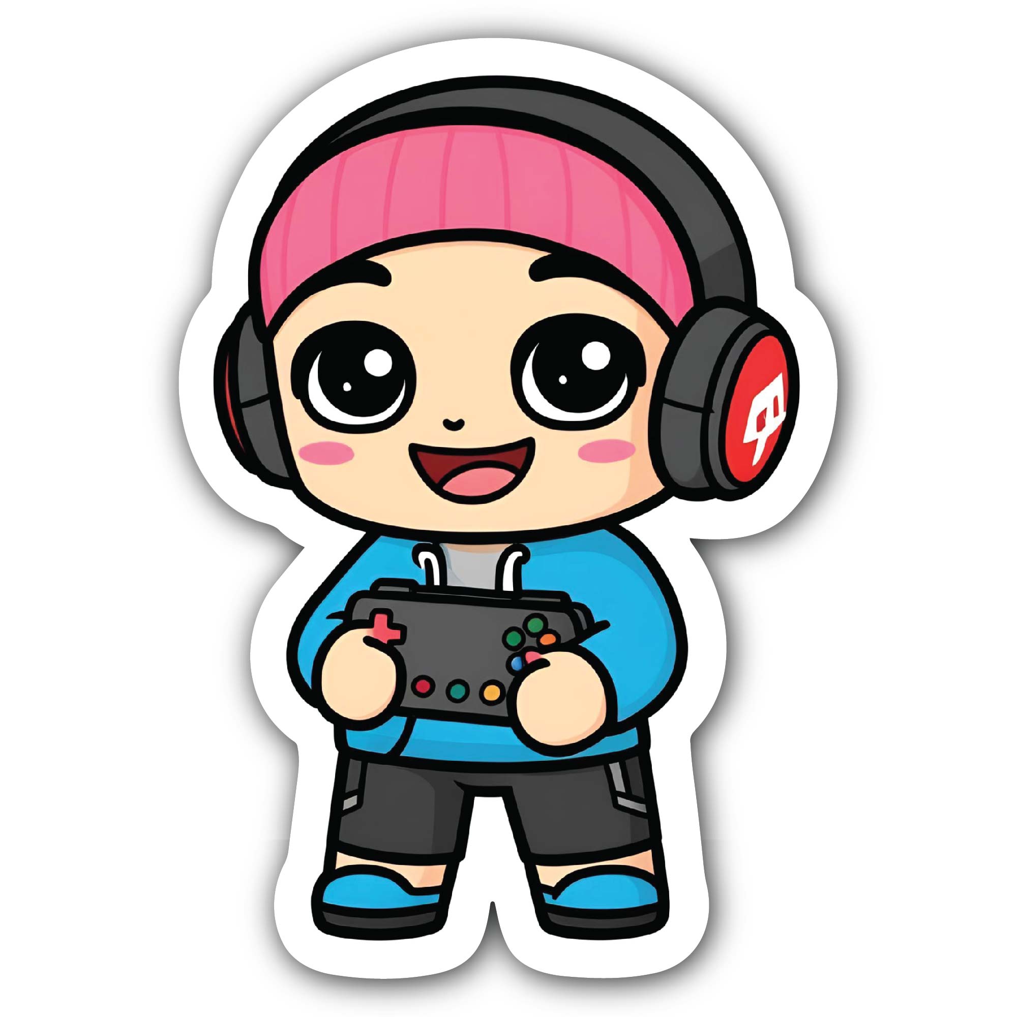 Gamer Kid Sticker, Waterproof Vinyl Decal Sticker Indoor Or Outdoor 2 (Pieces) 3" and 5"