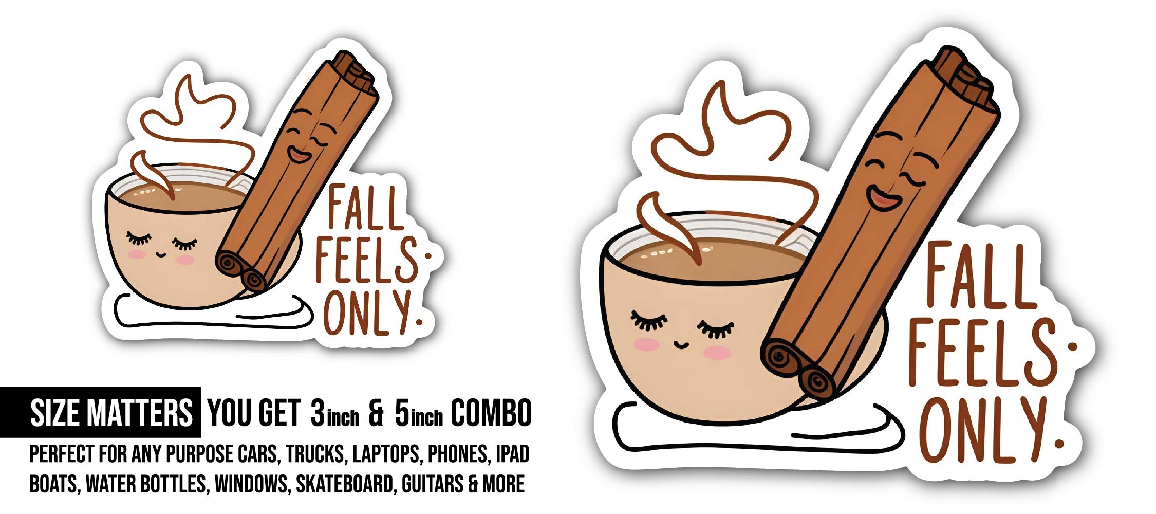 Cinnamon Spice Latte Sticker, Waterproof Vinyl Decal Sticker Indoor Or Outdoor 2 (Pieces) 3" and 5"