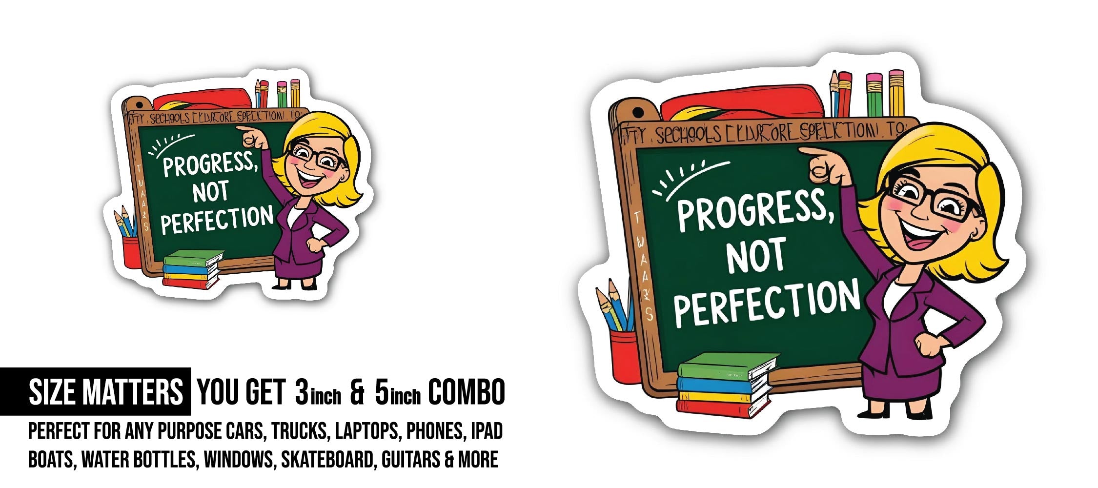 "Progress, Not Perfection" Quote Sticker, Waterproof Vinyl Decal Sticker Indoor Or Outdoor 2 (Pieces) 3" and 5"