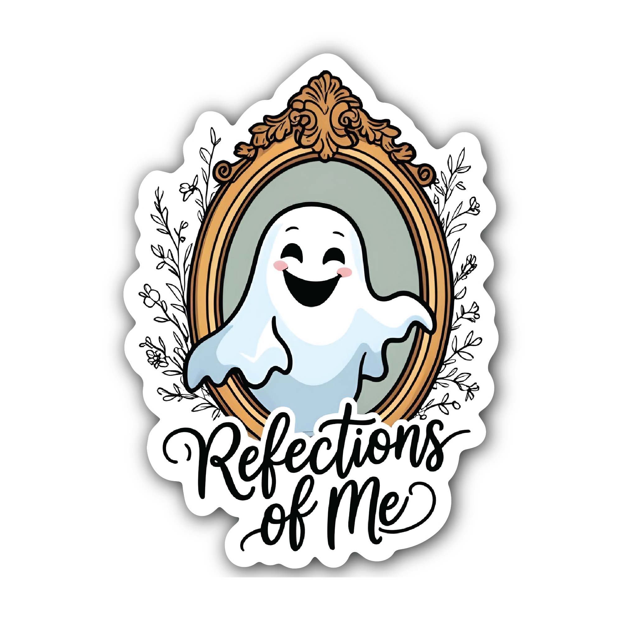 Refections of Me text & Ghost Sticker, Waterproof Vinyl Decal Sticker Indoor Or Outdoor 2 (Pieces) 3" and 5"