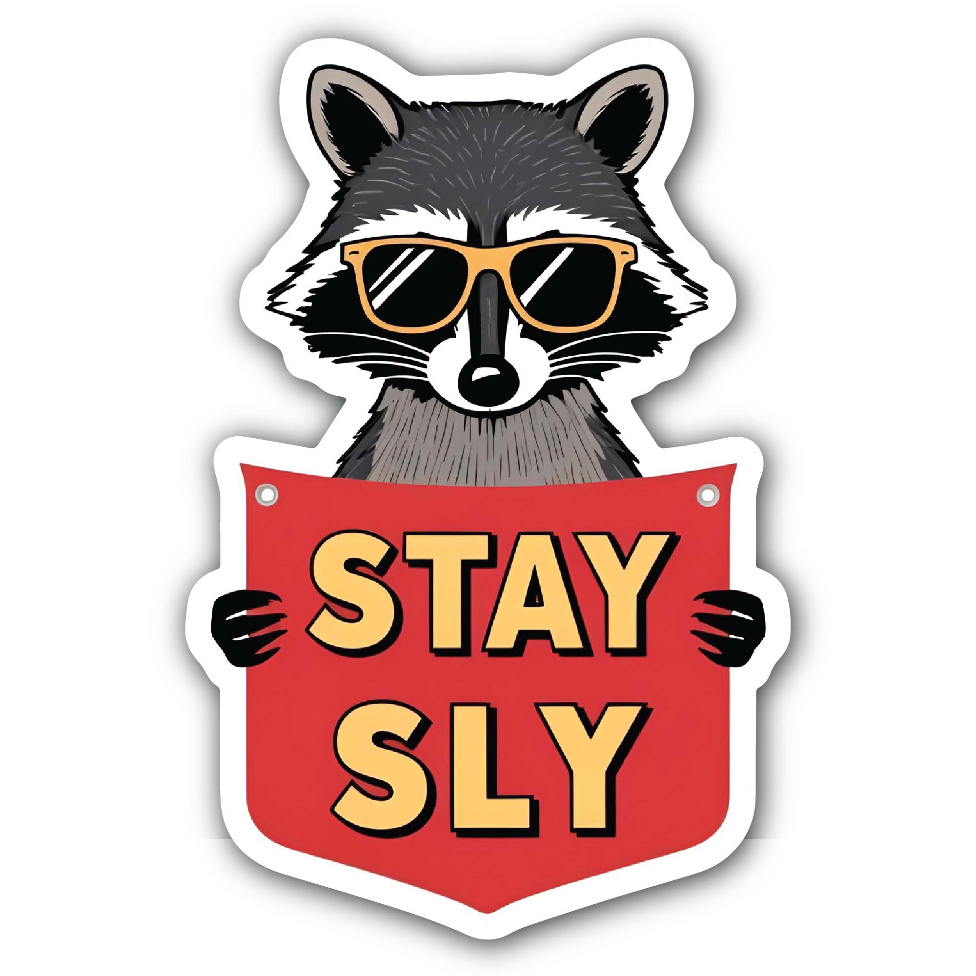 Stay Sly Raccoon Sticker, Waterproof Vinyl Decal Sticker Indoor Or Outdoor 2 (Pieces) 3" and 5"