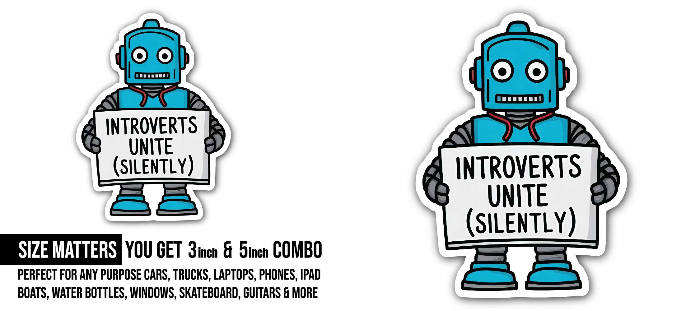 Introverts Unite (Silently) Sticker, Waterproof Vinyl Decal Sticker Indoor Or Outdoor 2 (Pieces) 3" and 5"