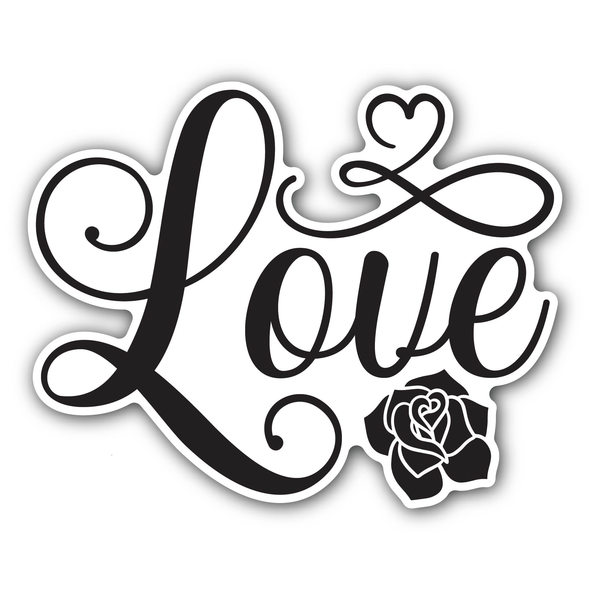 Love Text and Black Rose Sticker, Waterproof Vinyl Decal Sticker Indoor Or Outdoor 2 (Pieces) 3" and 5"