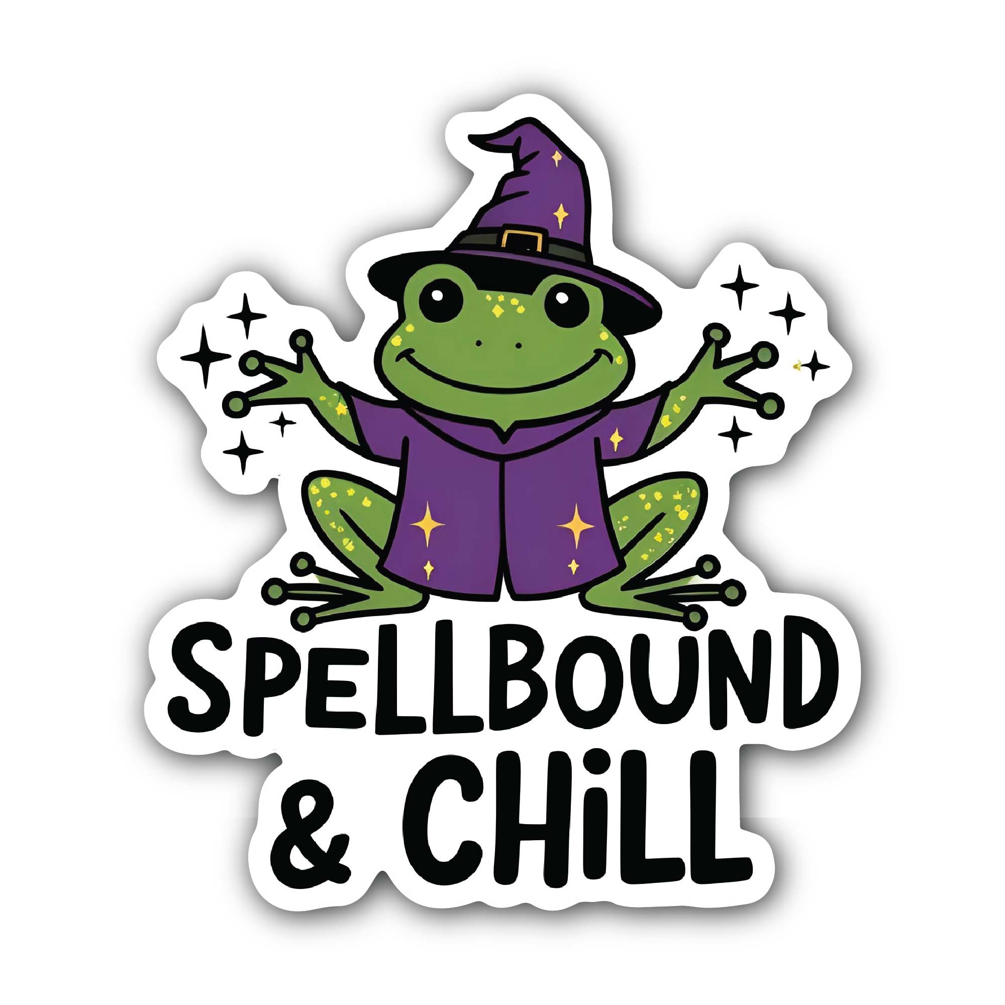 Spellbound & chill Frog Sticker, Waterproof Vinyl Decal Sticker Indoor Or Outdoor 2 (Pieces) 3" and 5"