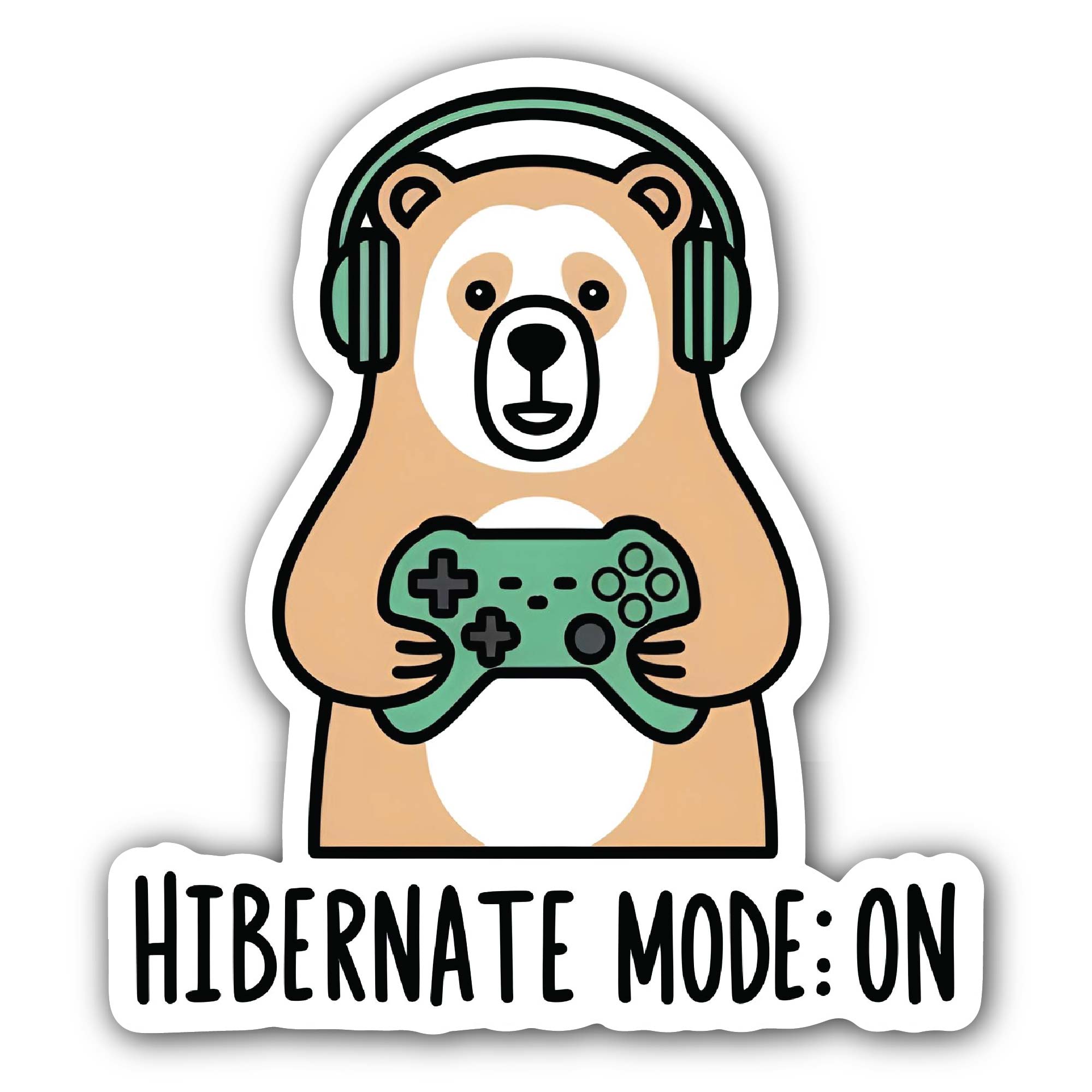 Gamer Bear Sticker, Waterproof Vinyl Decal Sticker Indoor Or Outdoor 2 (Pieces) 3" and 5"
