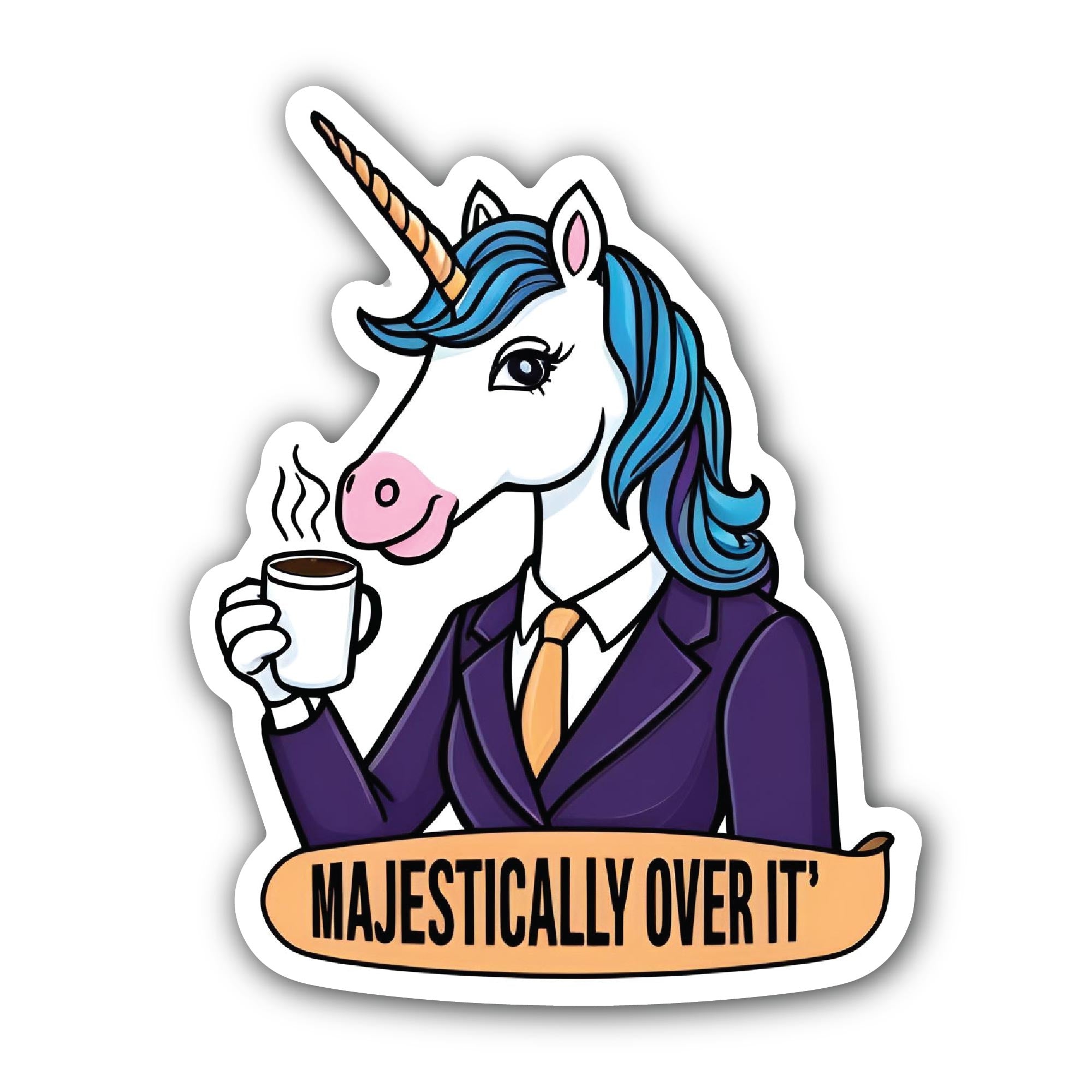 Majestically Over It Unicorn Sticker, Waterproof Vinyl Decal Sticker Indoor Or Outdoor 2 (Pieces) 3" and 5"