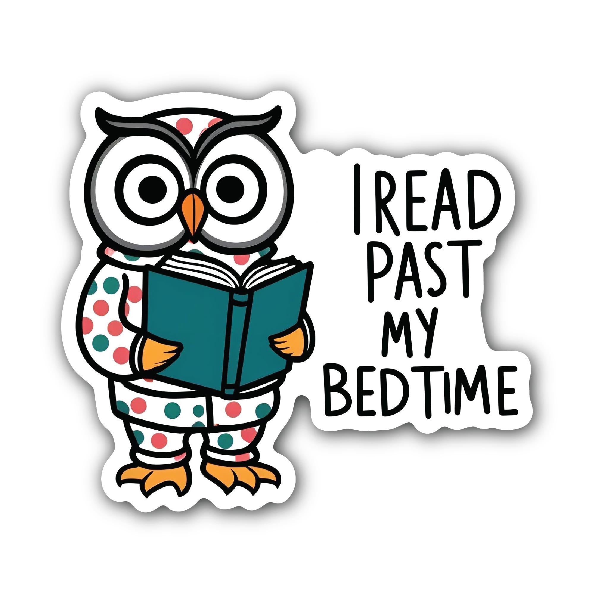I read past my bedtime Owl Sticker, Waterproof Vinyl Decal Sticker Indoor Or Outdoor 2 (Pieces) 3" and 5"