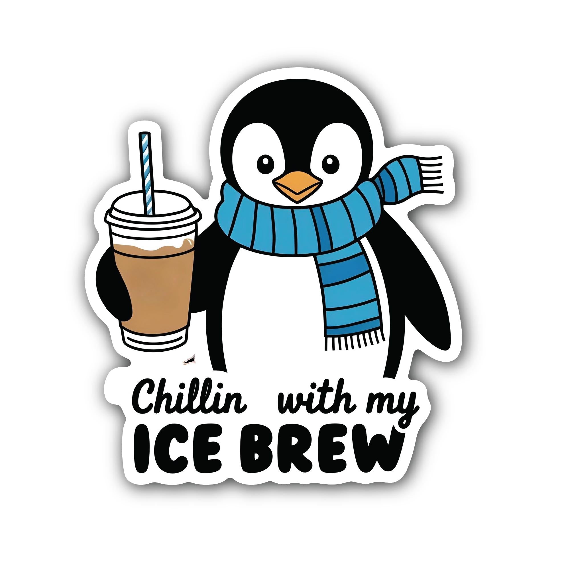 Chillin' Penguin Ice Brew Sticker, Waterproof Vinyl Decal Sticker Indoor Or Outdoor 2 (Pieces) 3" and 5"