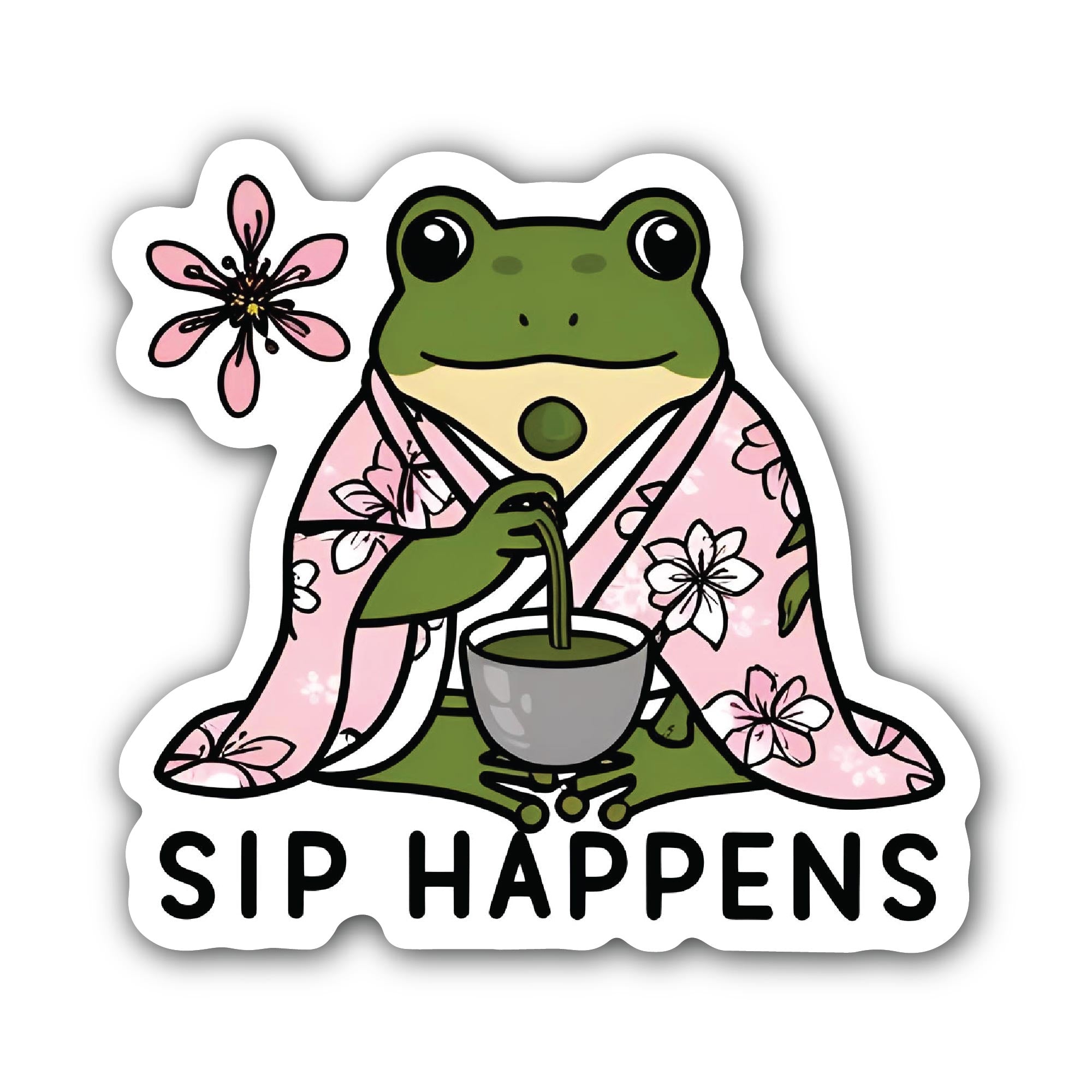 Sip Happens Frog Sticker, Waterproof Vinyl Decal Sticker Indoor Or Outdoor 2 (Pieces) 3" and 5"