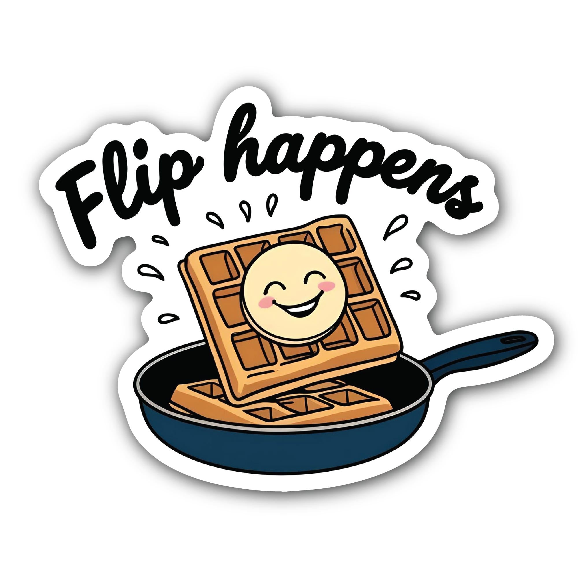 Flip Happens Waffle Sticker, Waterproof Vinyl Decal Sticker Indoor Or Outdoor 2 (Pieces) 3" and 5"