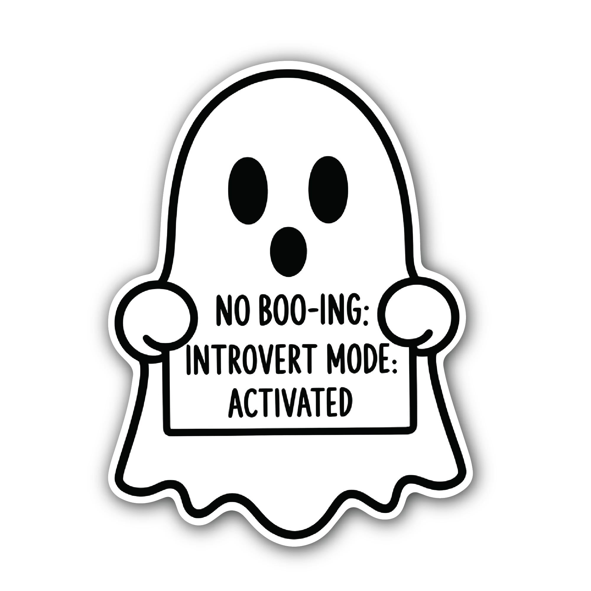 No Boo-ing. Activated Introvert Mode Ghost Sticker, Waterproof Vinyl Decal Sticker Indoor Or Outdoor 2 (Pieces) 3" and 5"