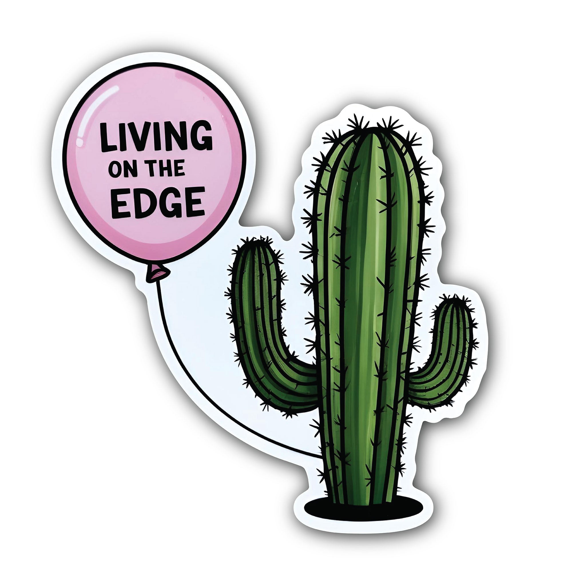 Living on the Edge Cactus Sticker, Waterproof Vinyl Decal Sticker Indoor Or Outdoor 2 (Pieces) 3" and 5"