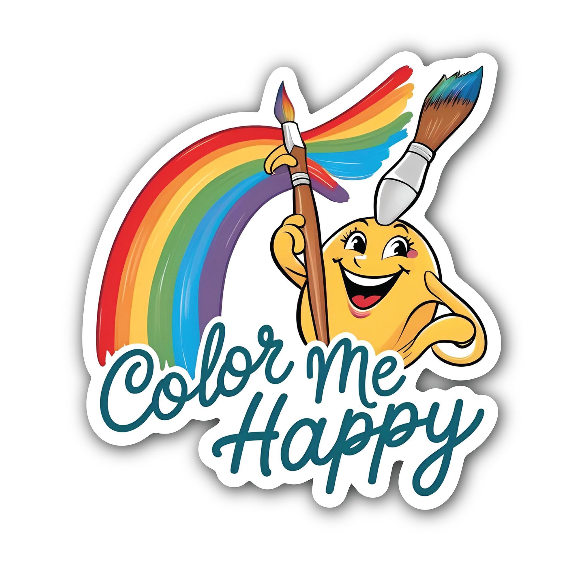 Color Me Happy Sticker, Waterproof Vinyl Decal Sticker Indoor Or Outdoor 2 (Pieces) 3" and 5"