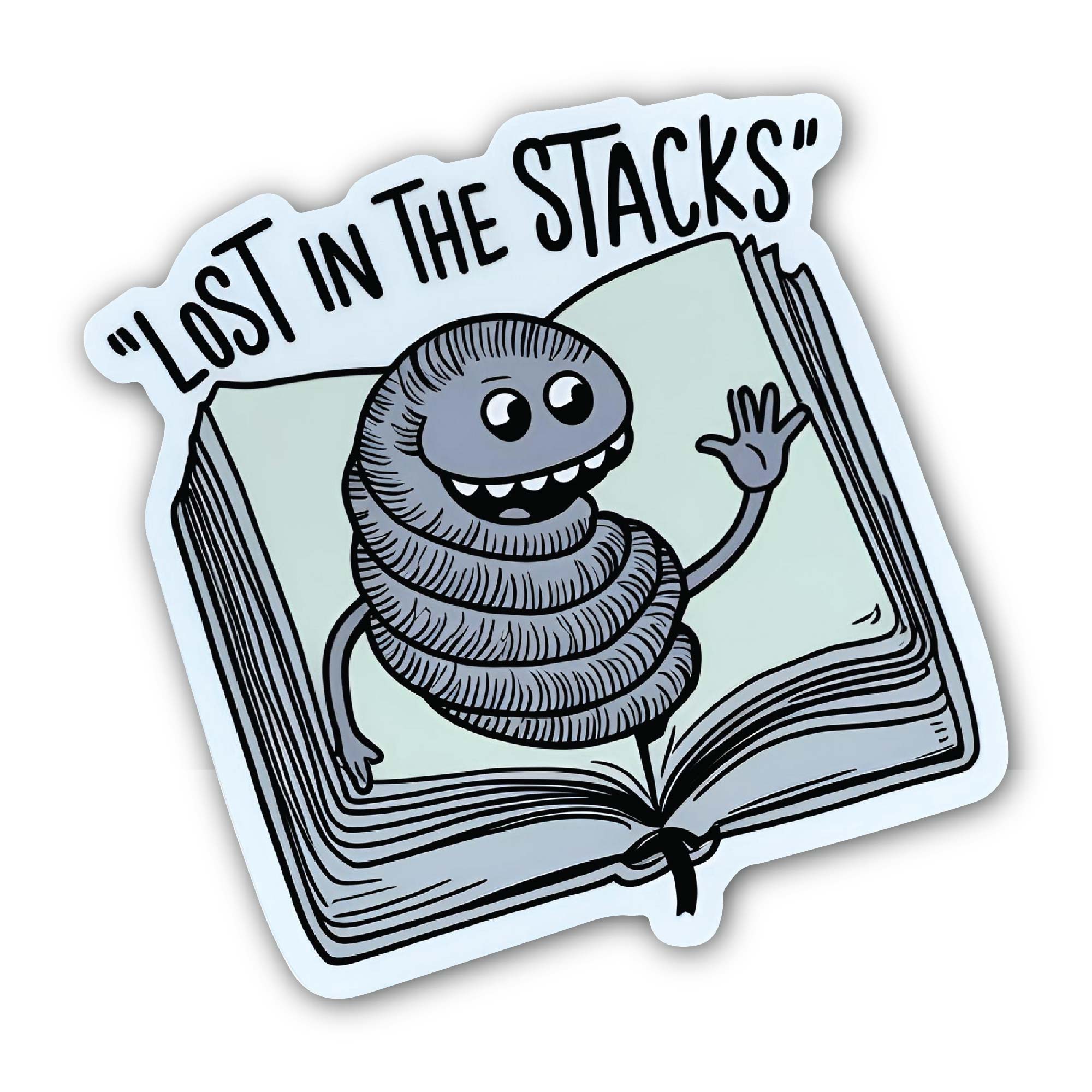 Lost in the Stacks & Bookworm Sticker, Waterproof Vinyl Decal Sticker Indoor Or Outdoor 2 (Pieces) 3" and 5"