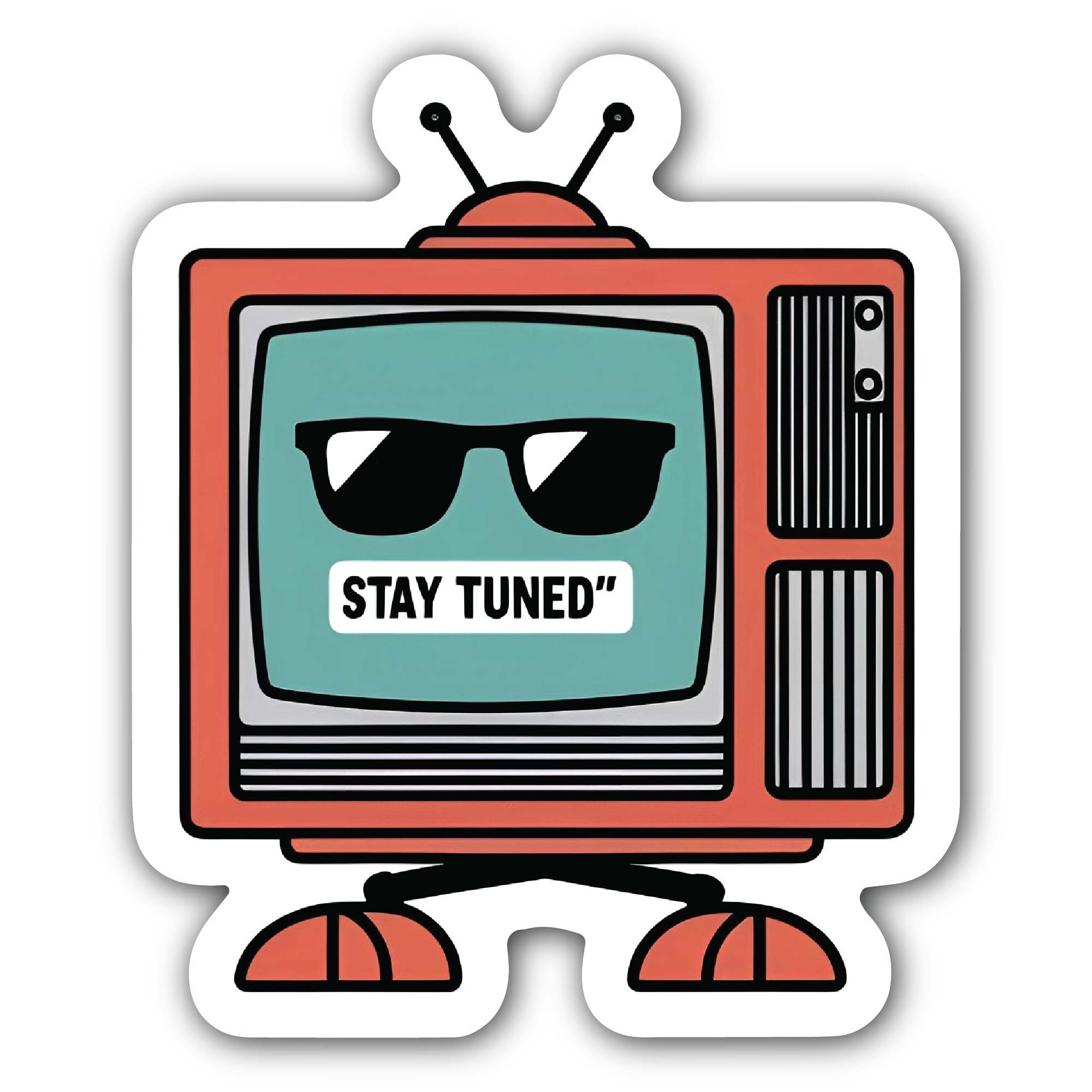 Stay Tuned Retro TV Sticker, Waterproof Vinyl Decal Sticker Indoor Or Outdoor 2 (Pieces) 3" and 5"
