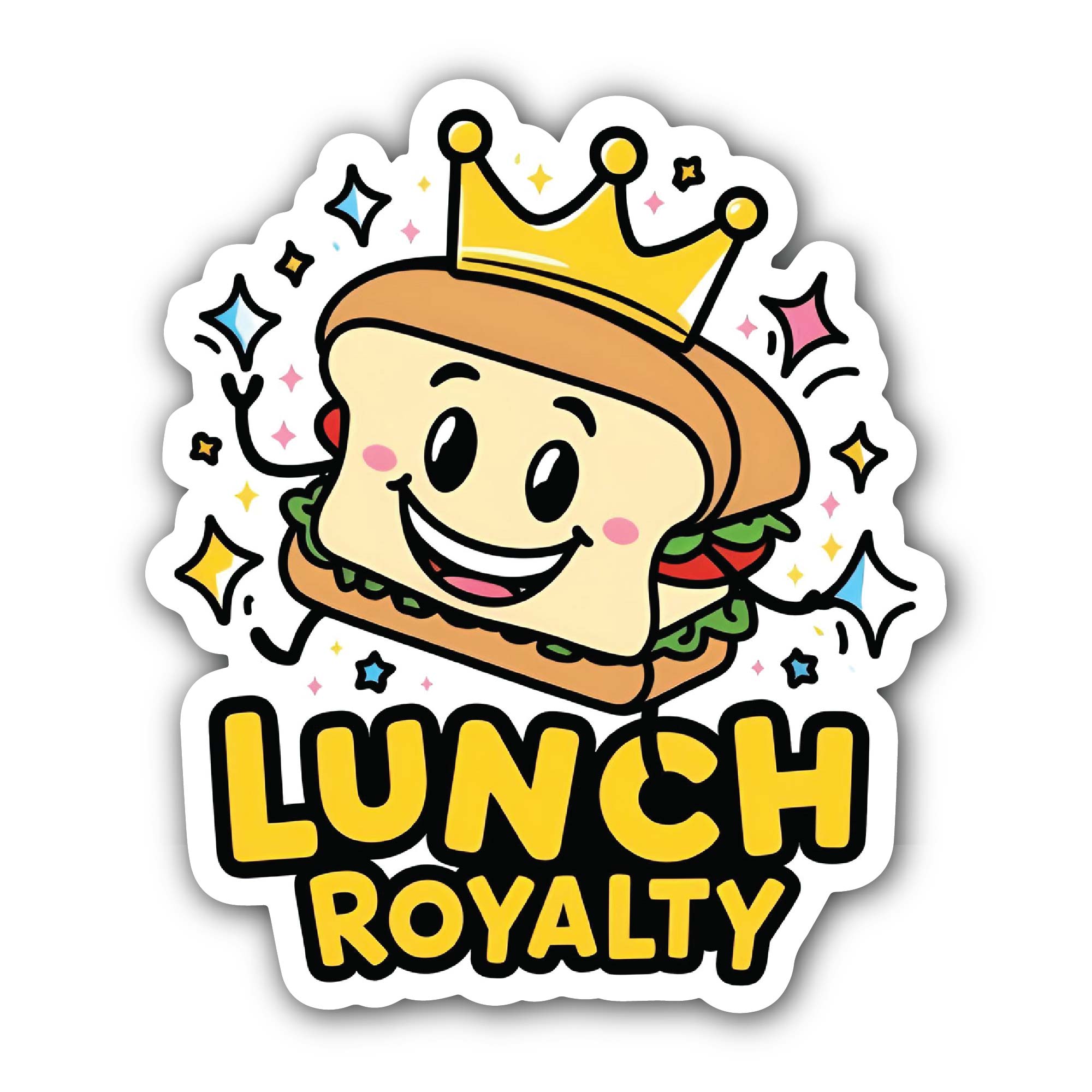 Lunch Royalty, Sandwich Sticker, Waterproof Vinyl Decal Sticker Indoor Or Outdoor 2 (Pieces) 3" and 5"