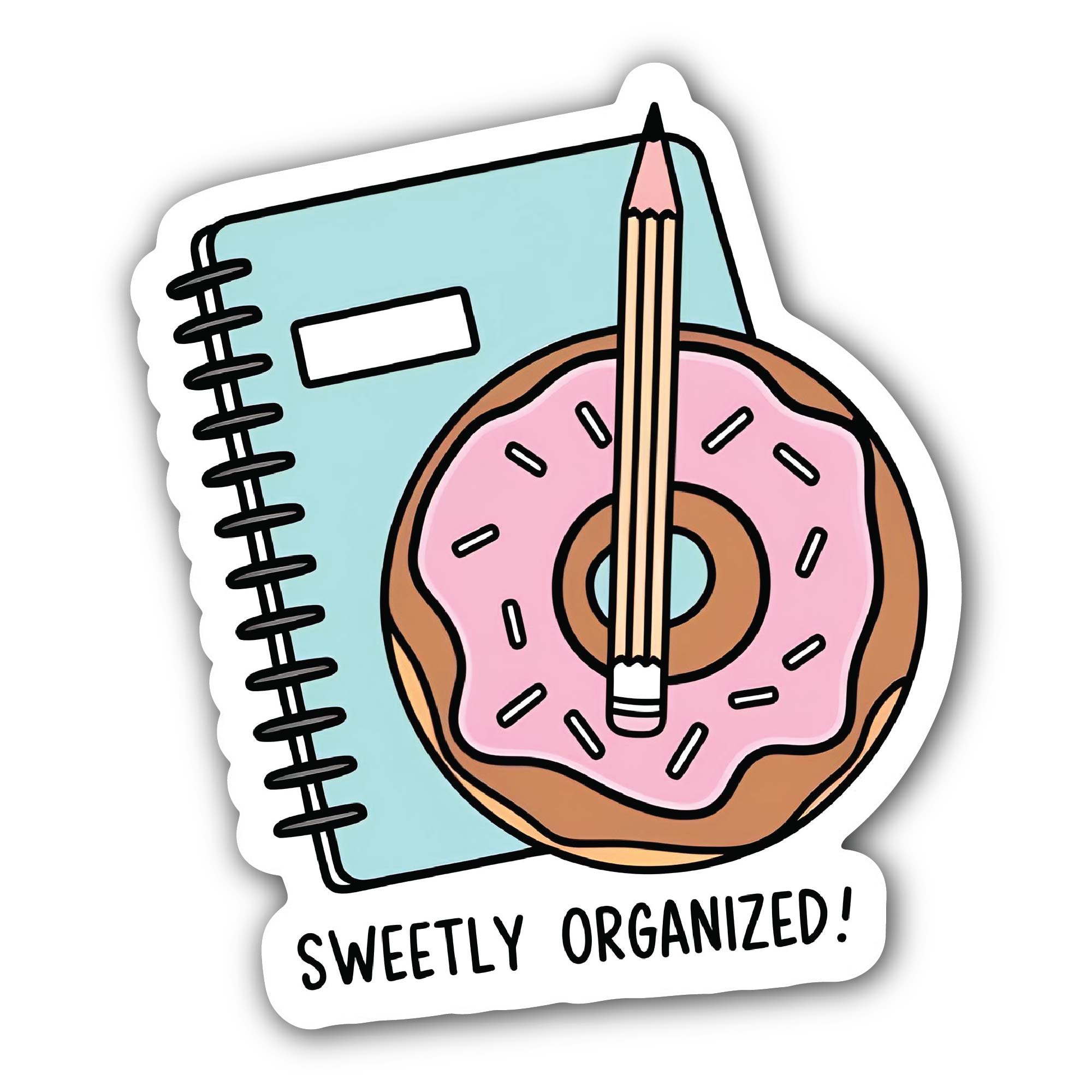 Donut & Notebook Combo Sticker, Waterproof Vinyl Decal Sticker Indoor Or Outdoor 2 (Pieces) 3" and 5"
