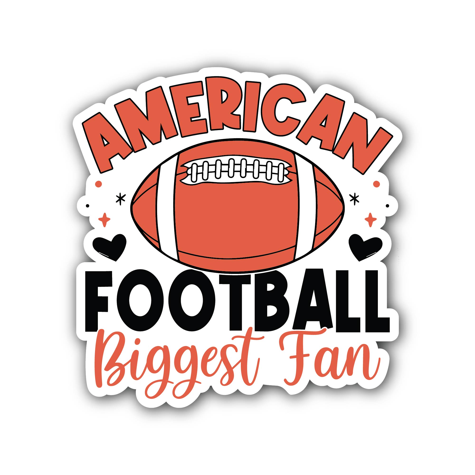 American Football Biggest Fan Sticker, Waterproof Vinyl Decal Sticker Indoor Or Outdoor 2 (Pieces) 3" and 5"
