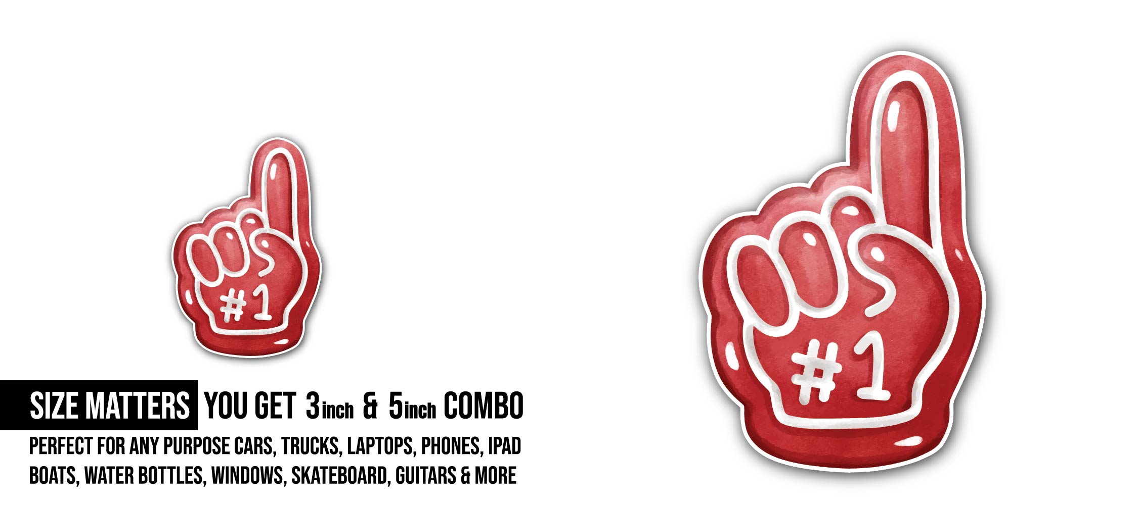 Number One Fan Sticker, Waterproof Vinyl Decal Sticker Indoor Or Outdoor 2 (Pieces) 3" and 5"