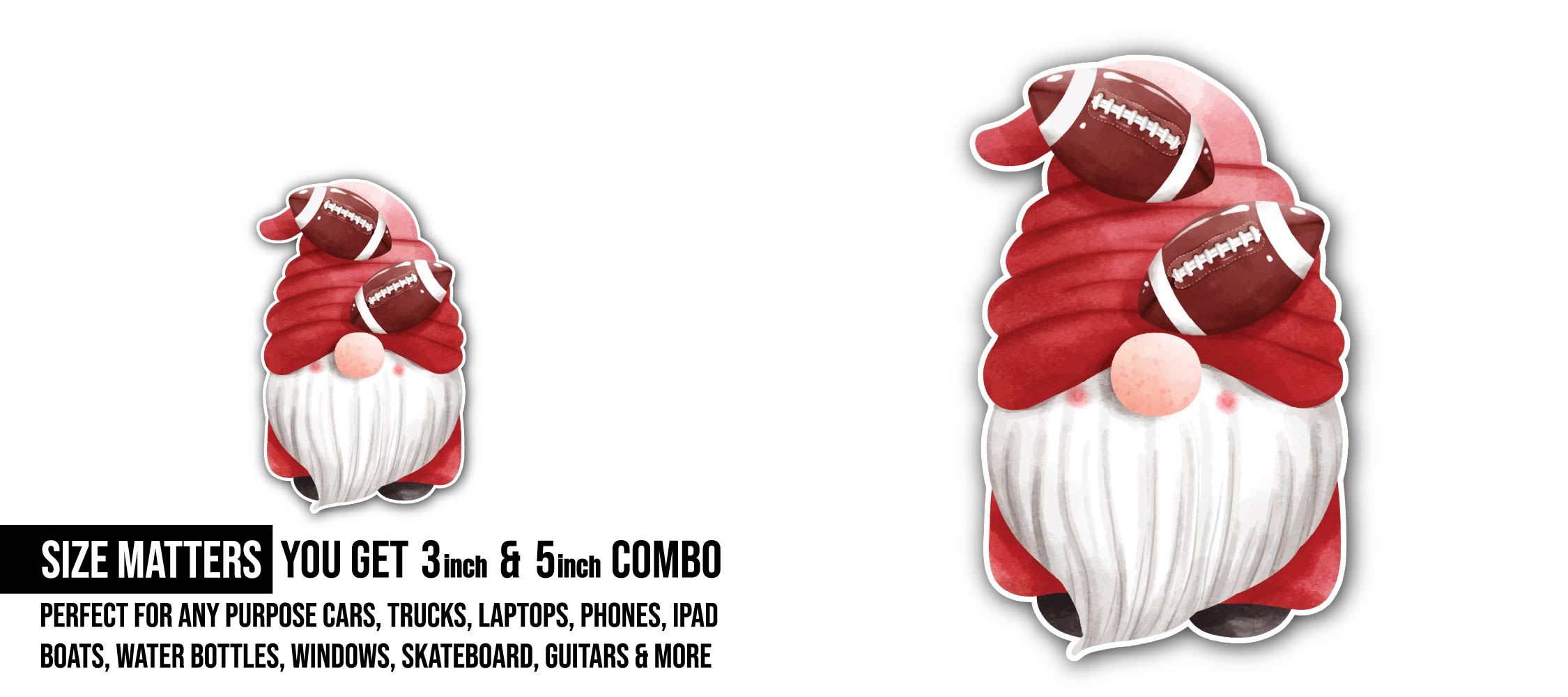 American Football Christmas Sticker, Waterproof Vinyl Decal Sticker Indoor Or Outdoor 2 (Pieces) 3" and 5"