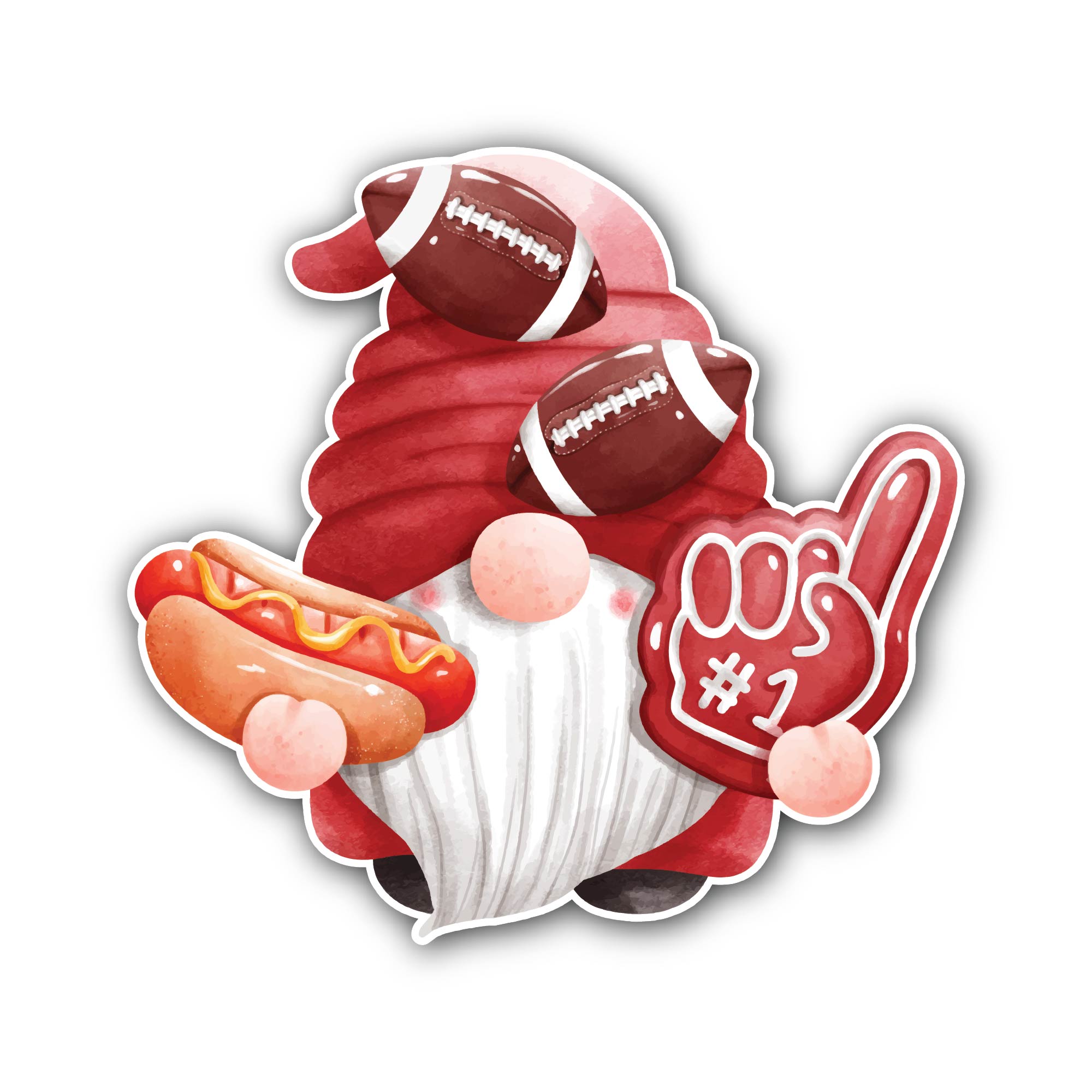 Funny Game Day Football Red Gnome Sticker, Waterproof Vinyl Decal Sticker Indoor Or Outdoor 2 (Pieces) 3" and 5"