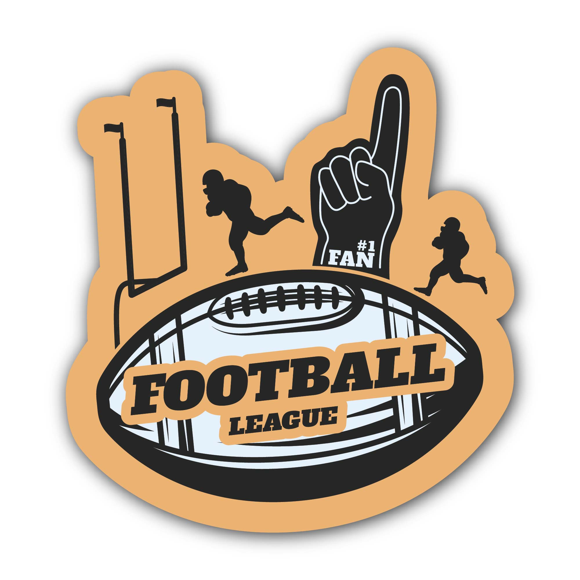 Football League Fan Sticker, Waterproof Vinyl Decal Sticker Indoor Or Outdoor 2 (Pieces) 3" and 5"