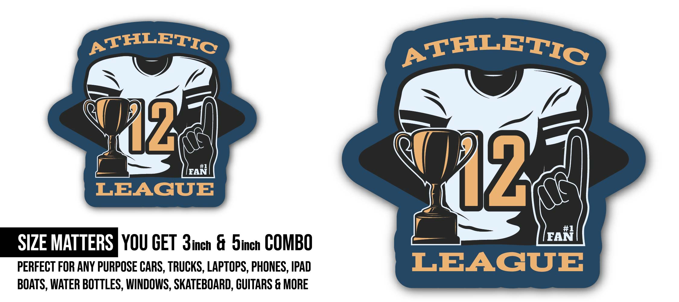 Athletic League Champions Sticker, Waterproof Vinyl Decal Sticker Indoor Or Outdoor 2 (Pieces) 3" and 5"