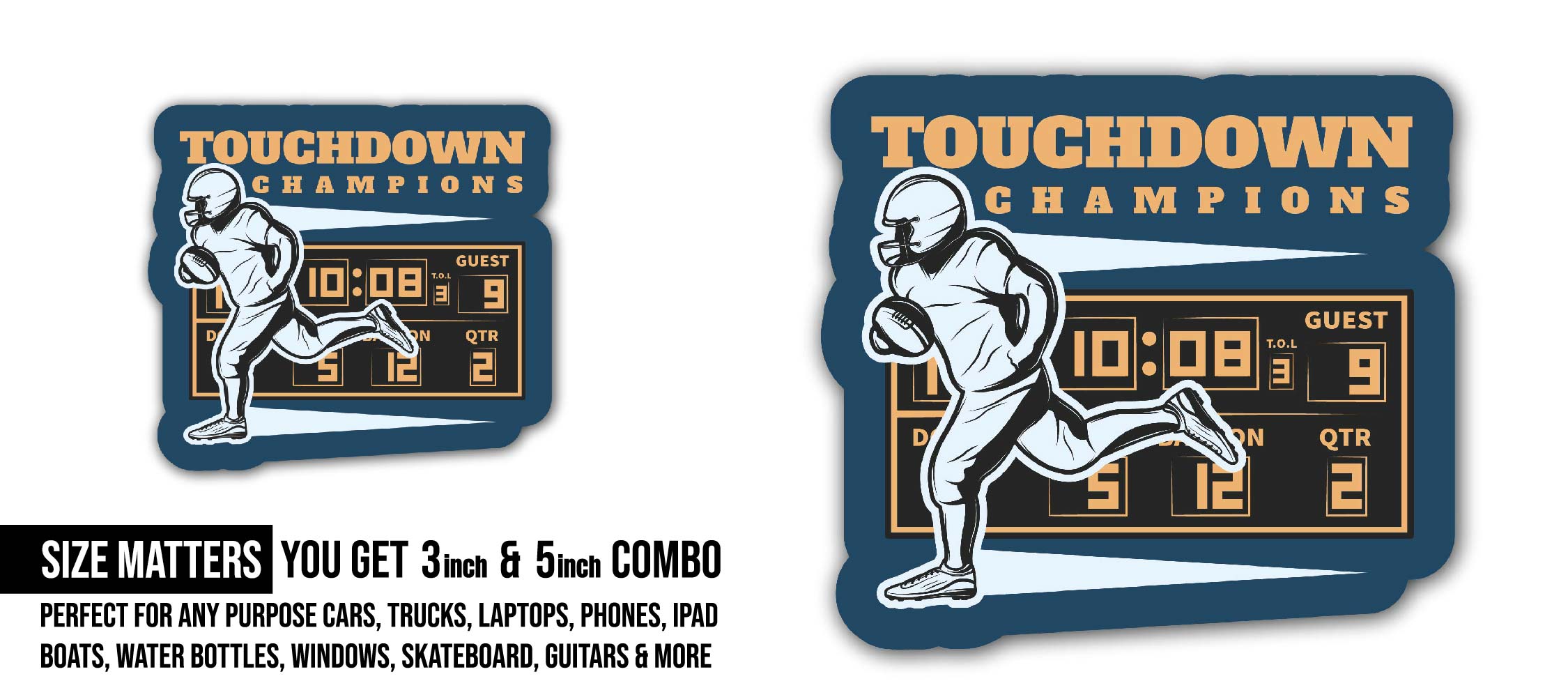 Touchdown Champions Sticker, Waterproof Vinyl Decal Sticker Indoor Or Outdoor 2 (Pieces) 3" and 5"