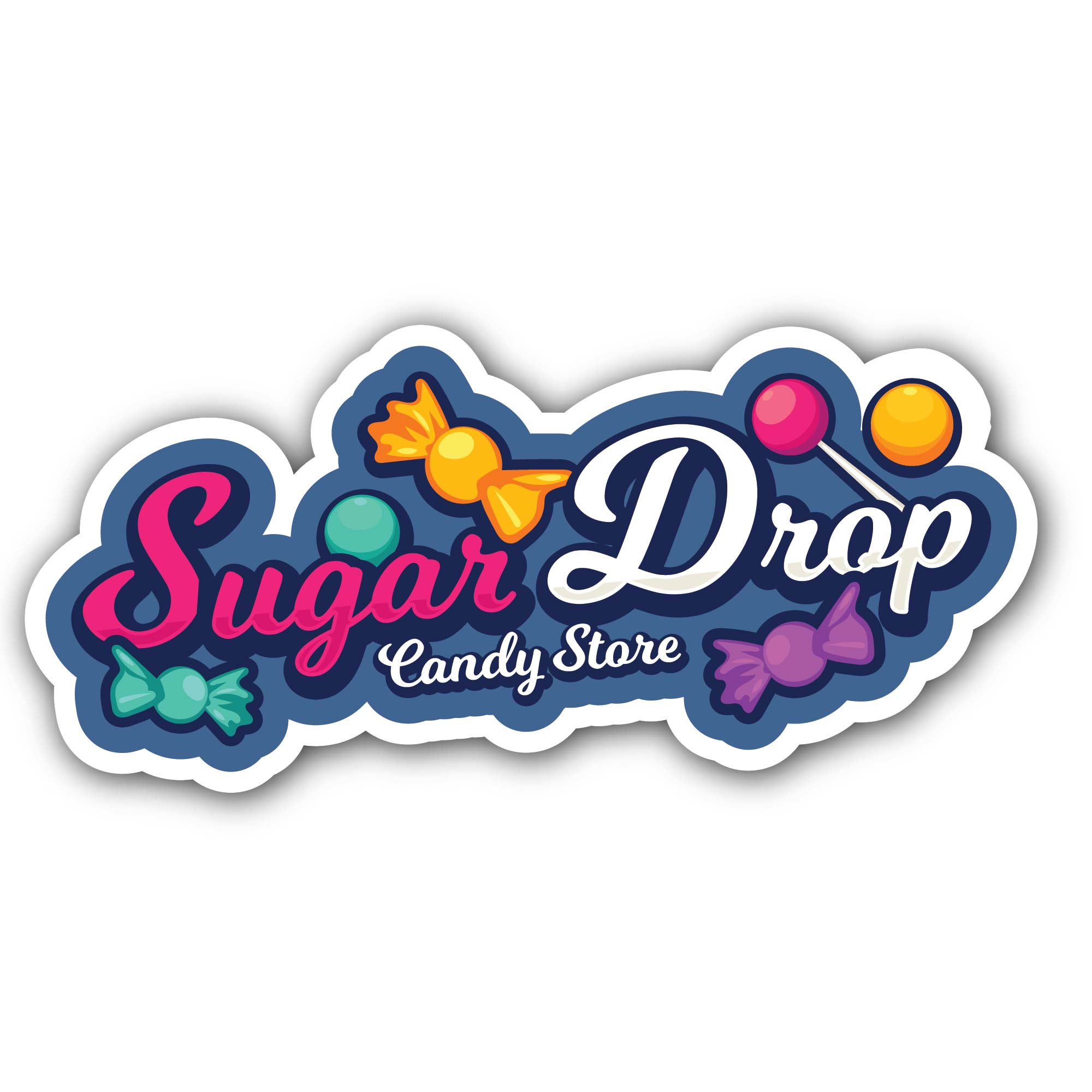 Sugar Drop Candy Store Sticker, Waterproof Vinyl Decal Sticker Indoor Or Outdoor 2 (Pieces) 3" and 5"