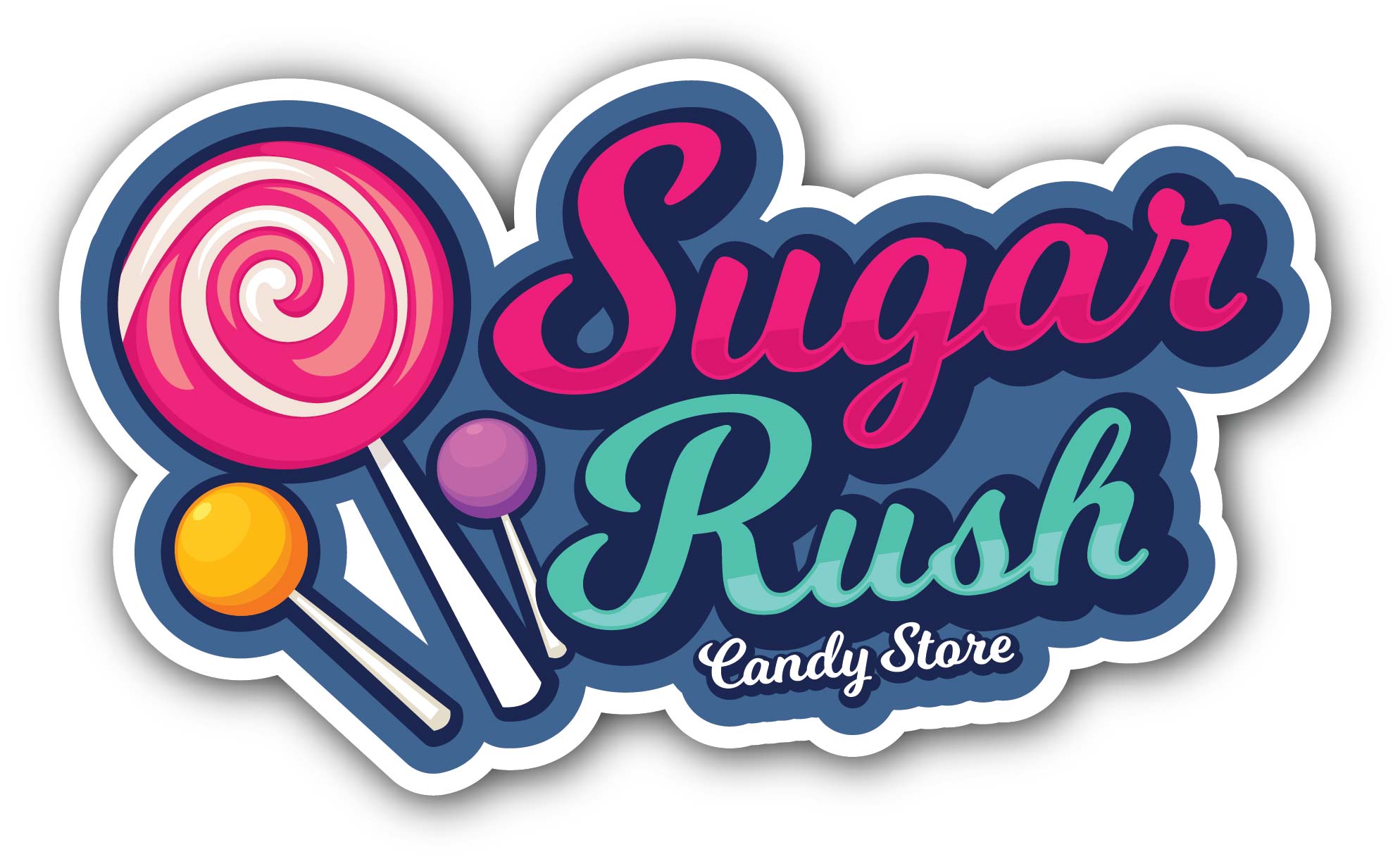 Sugar Rush Candy Store Sticker, Waterproof Vinyl Decal Sticker Indoor Or Outdoor 2 (Pieces) 3" and 5"