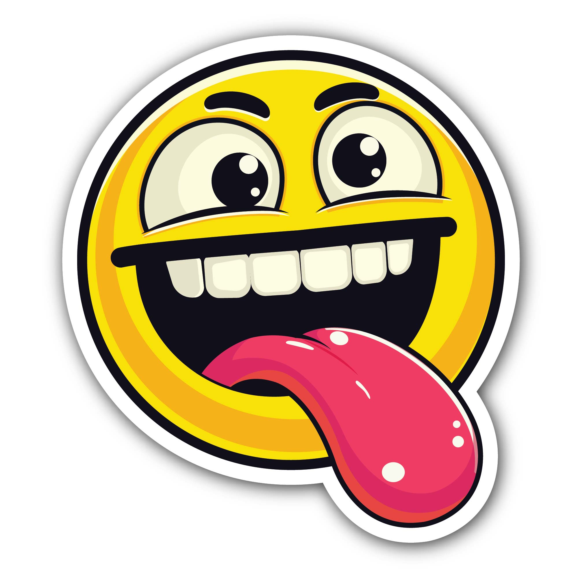 A playful grinning emoji Sticker, Waterproof Vinyl Decal Sticker Indoor Or Outdoor 2 (Pieces) 3" and 5"
