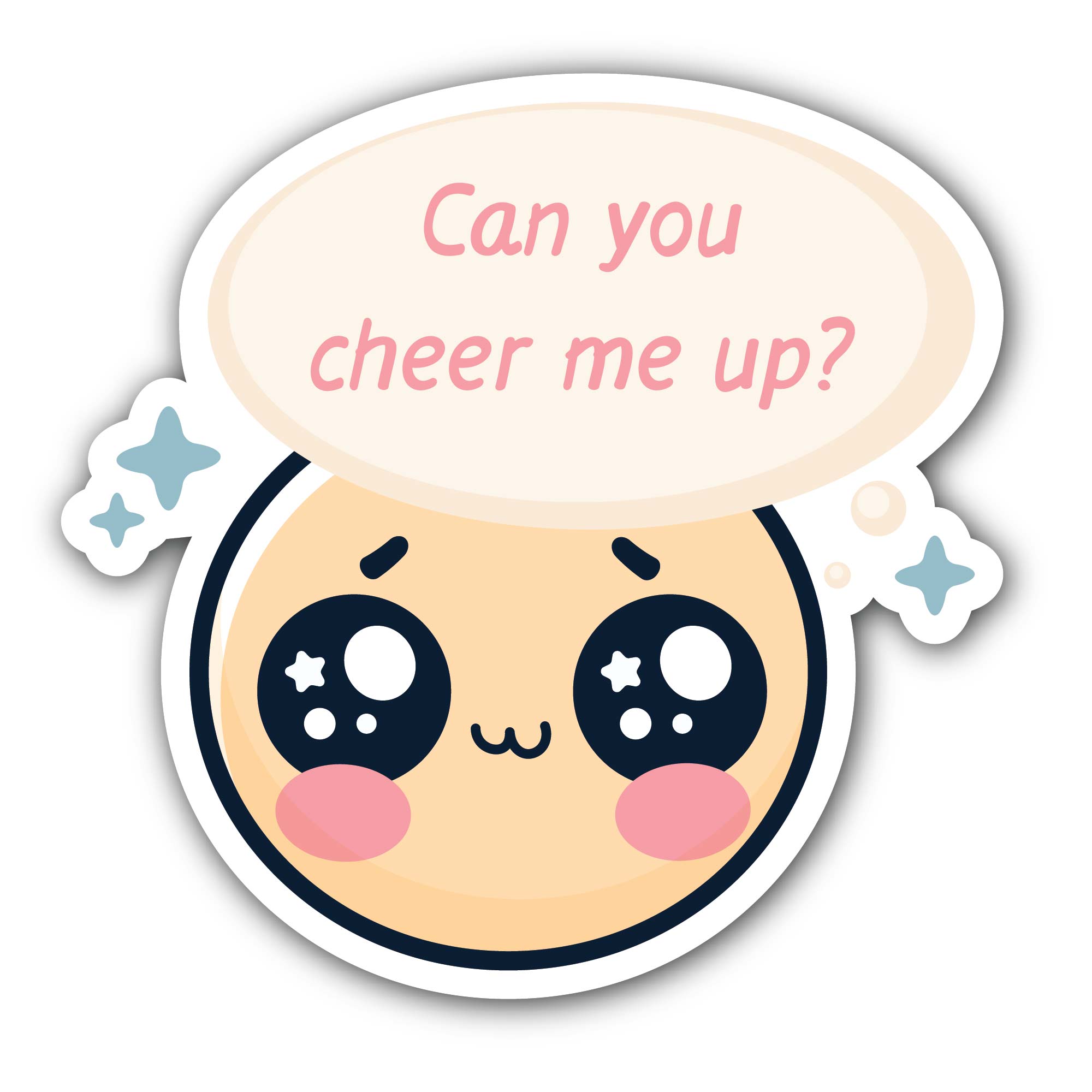 "Can you cheer me up" Cute animated cookie Sticker, Waterproof Vinyl Decal Sticker Indoor Or Outdoor 2 (Pieces) 3" and 5"
