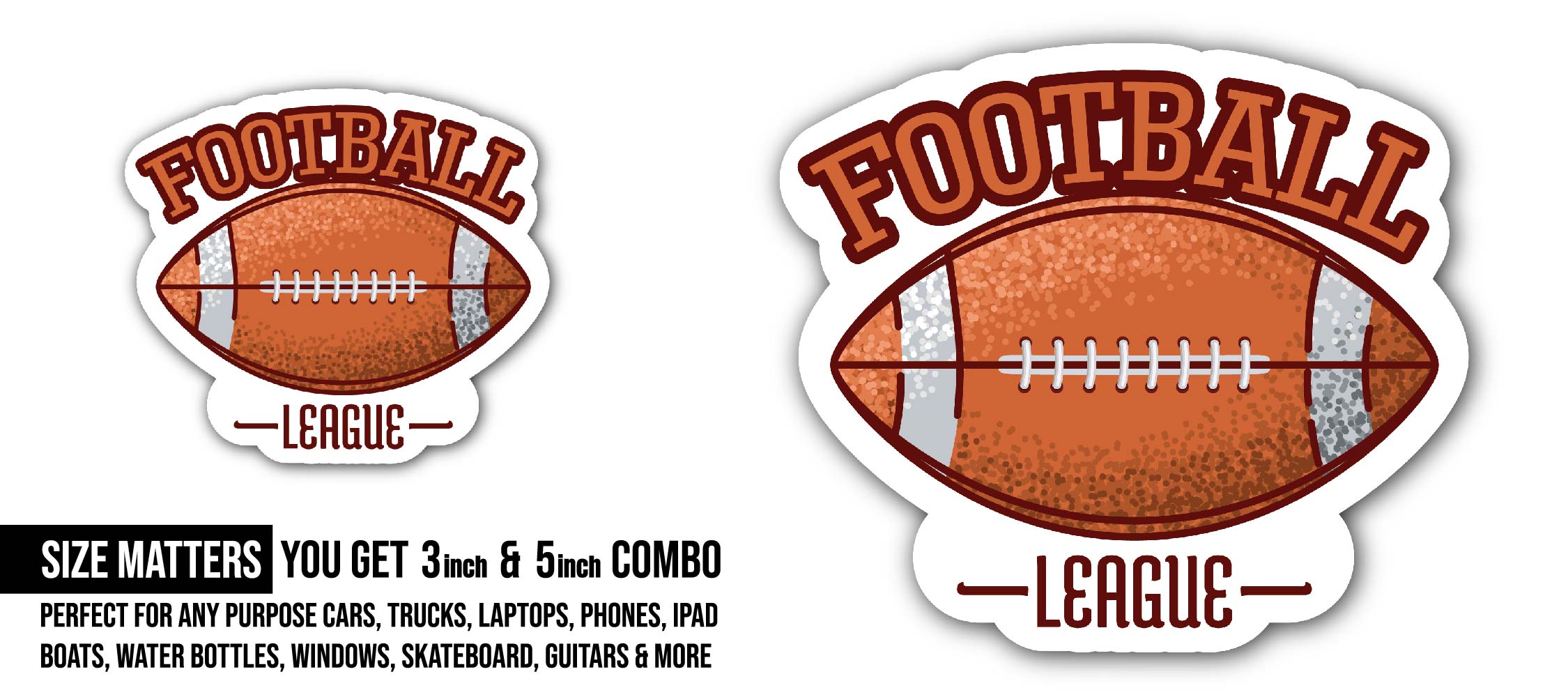 American Football League Sticker, Waterproof Vinyl Decal Sticker Indoor Or Outdoor 2 (Pieces) 3" and 5"