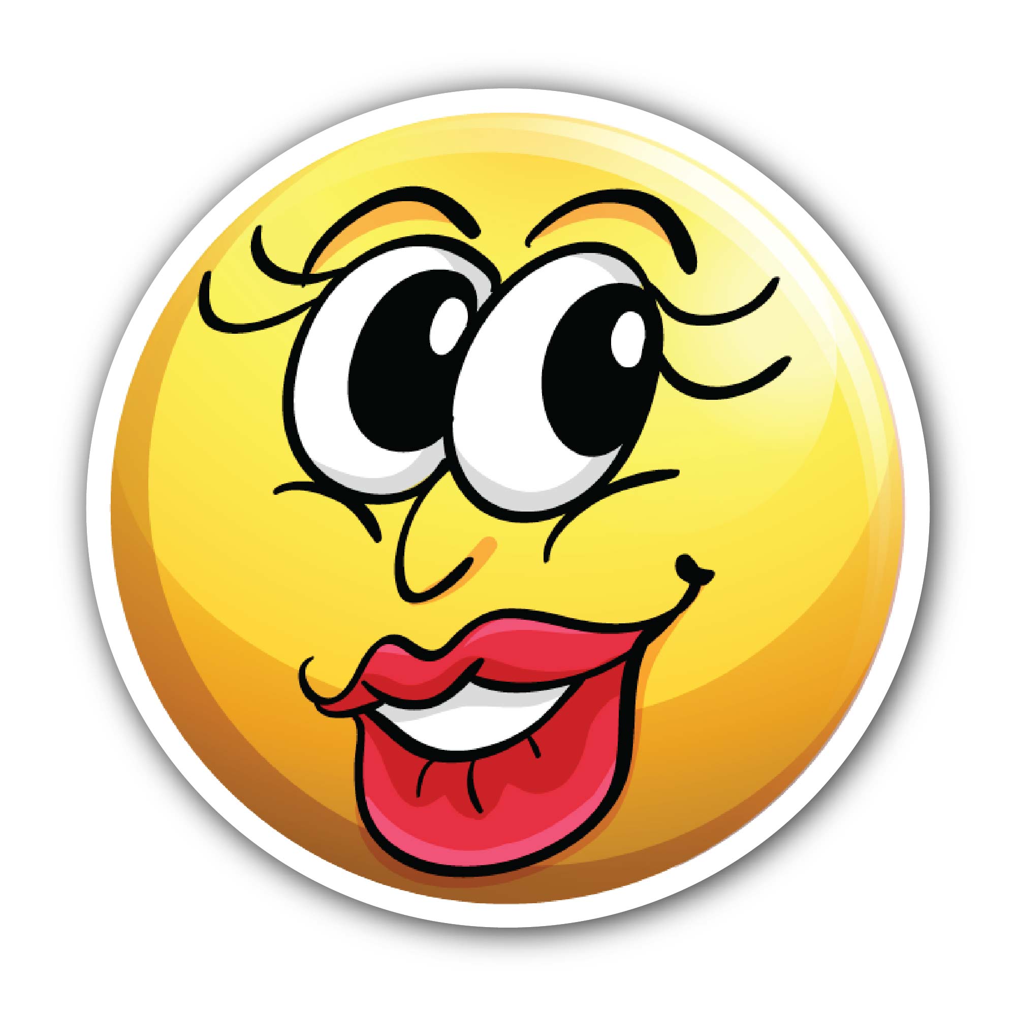 Happy face on yellow ball Sticker, Waterproof Vinyl Decal Sticker Indoor Or Outdoor 2 (Pieces) 3" and 5"