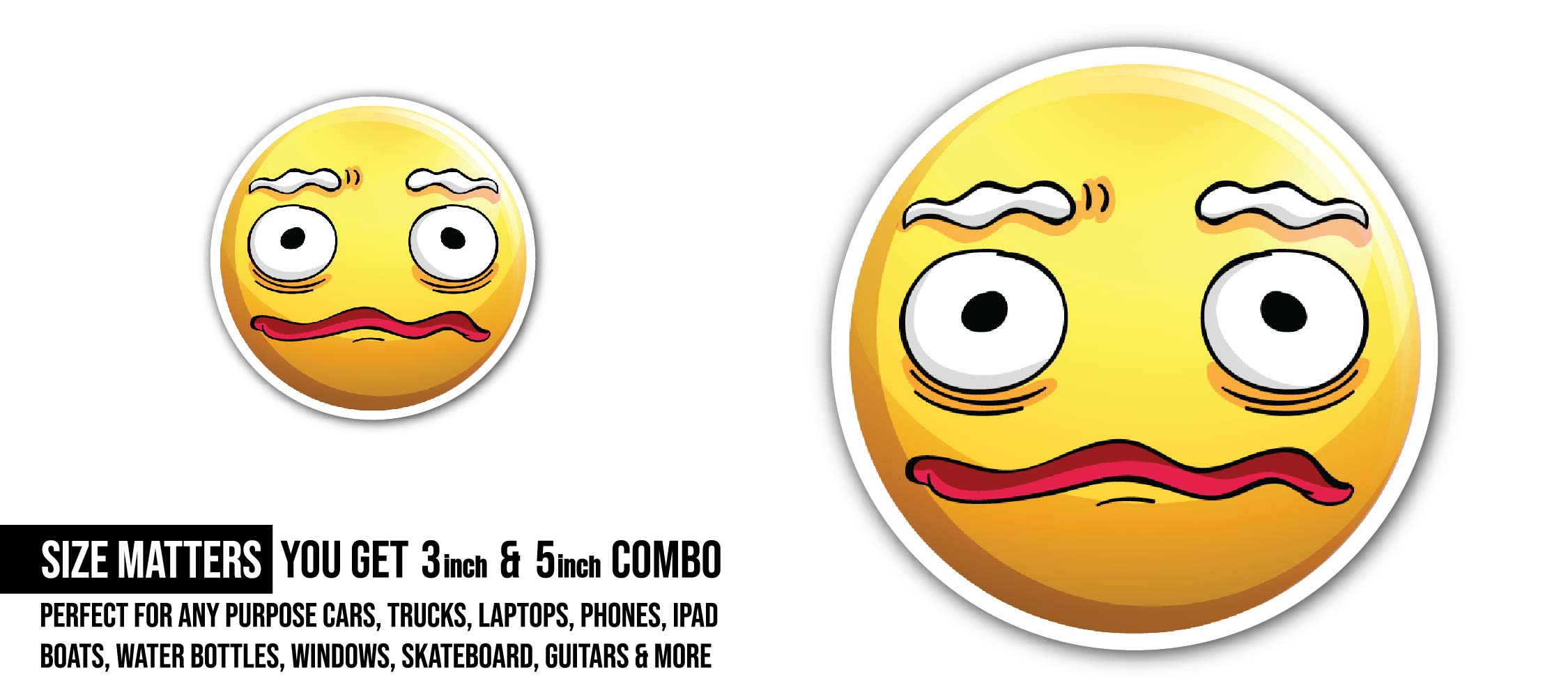 Frightful Face on Yellow Badge Sticker, Waterproof Vinyl Decal Sticker Indoor Or Outdoor 2 (Pieces) 3" and 5"