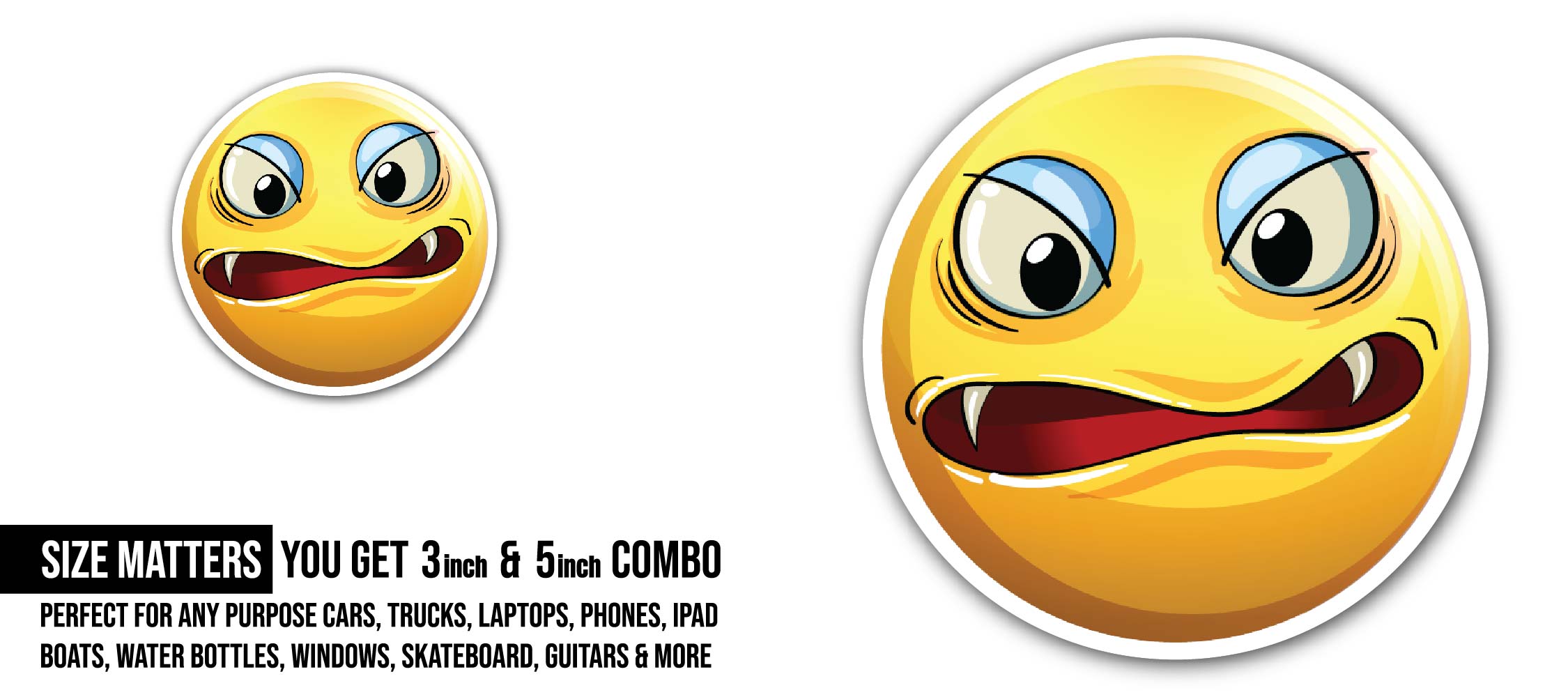 Annoyed Emoji Sticker, Waterproof Vinyl Decal Sticker Indoor Or Outdoor 2 (Pieces) 3" and 5"