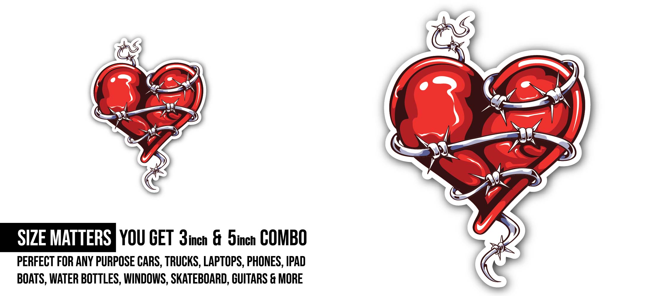 Broken Heart Sticker, Waterproof Vinyl Decal Sticker Indoor Or Outdoor 2 (Pieces) 3" and 5"