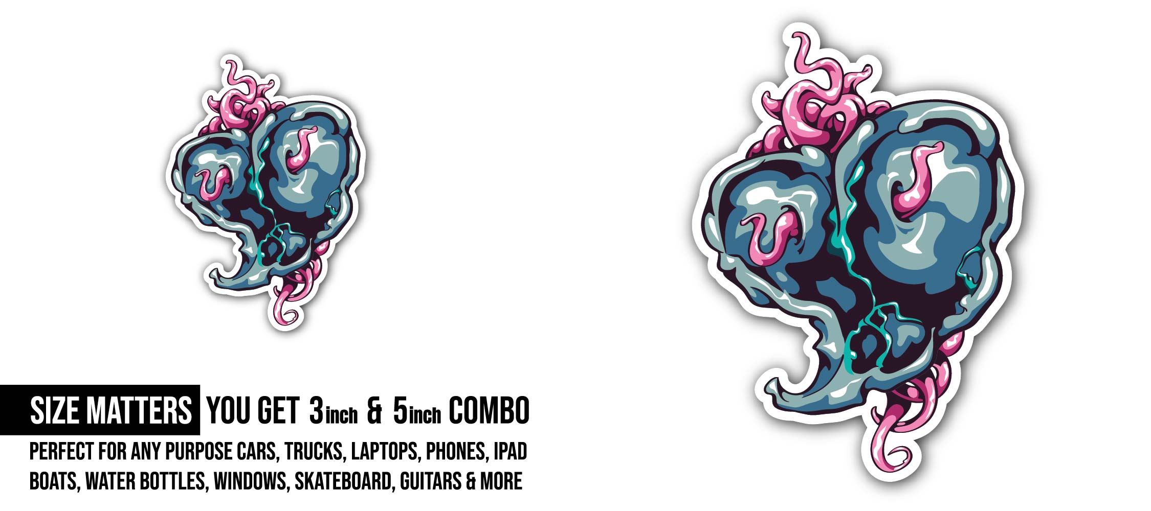 Monster Heart Sticker, Waterproof Vinyl Decal Sticker Indoor Or Outdoor 2 (Pieces) 3" and 5"