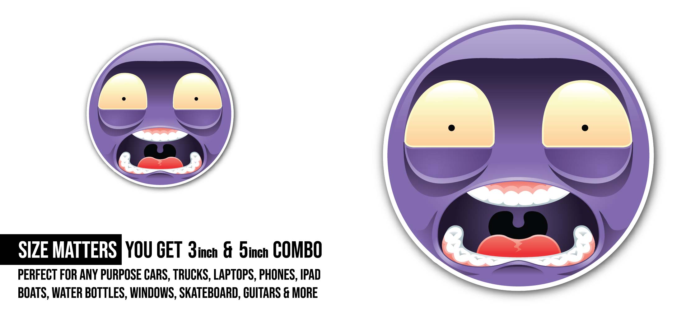 Shocked Emoji Face Sticker, Waterproof Vinyl Decal Sticker Indoor Or Outdoor 2 (Pieces) 3" and 5"