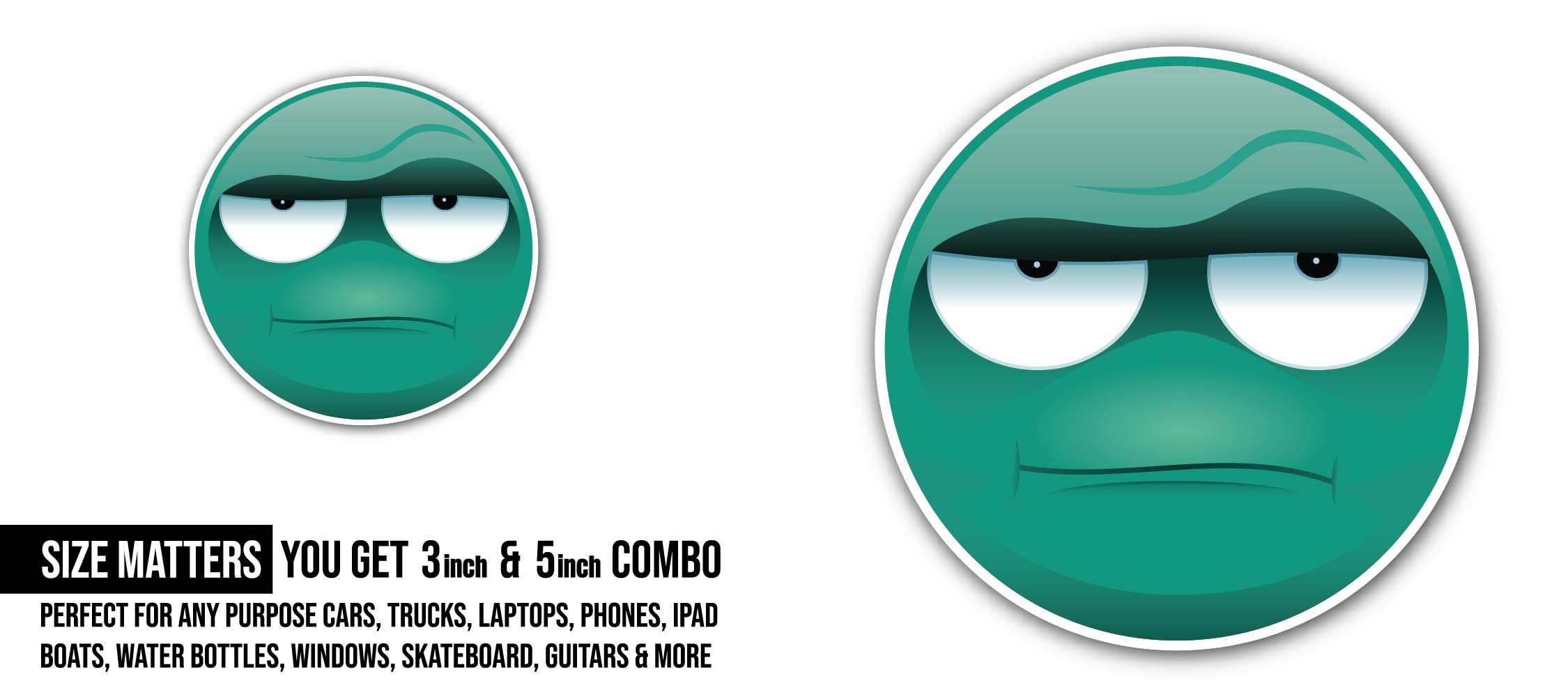 Doubtful Gaze Emoji Sticker, Waterproof Vinyl Decal Sticker Indoor Or Outdoor 2 (Pieces) 3" and 5"